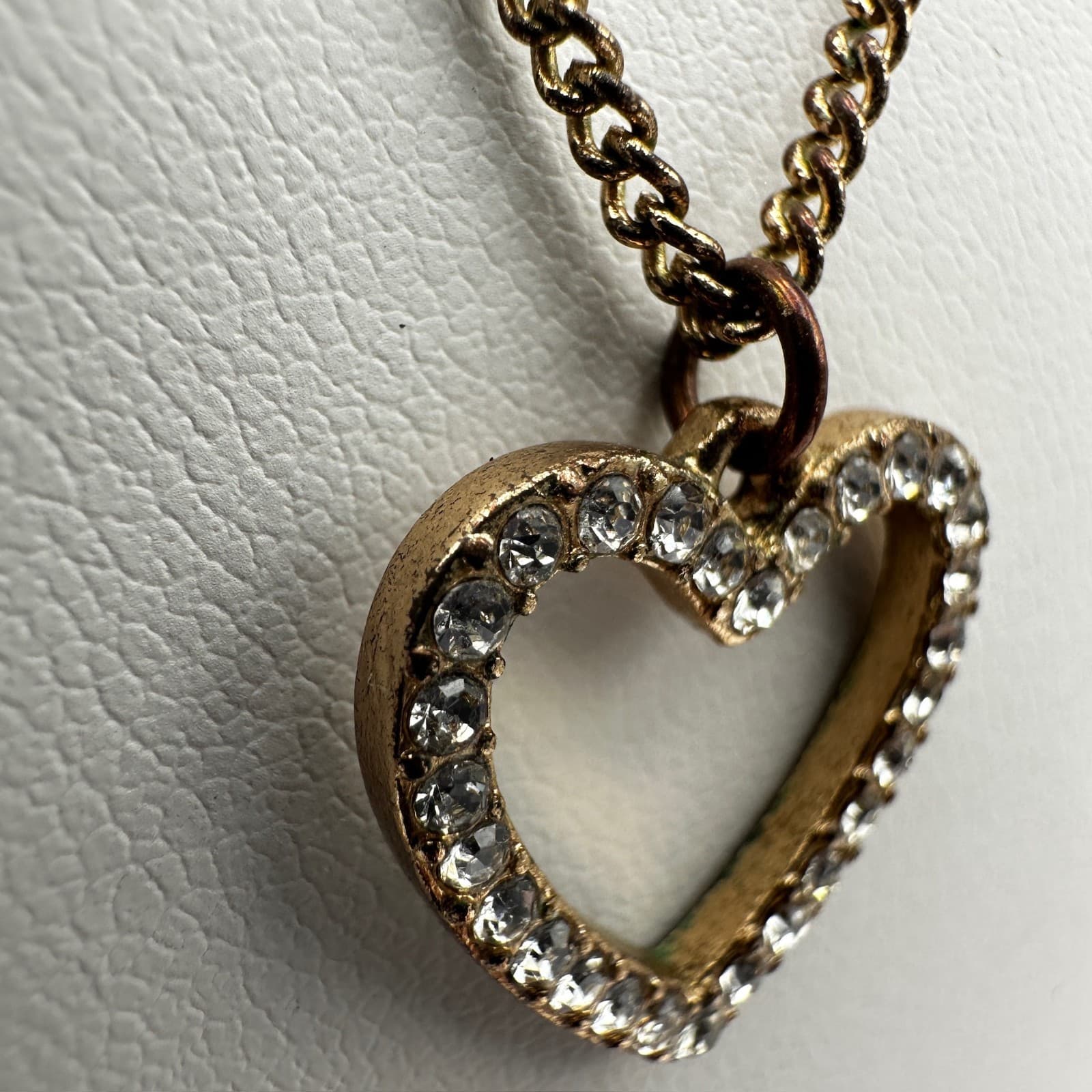 Vintage Y2K Heart Clear Crystal Pendant Necklace Gold Tone Women's Jewelry - Thumbnail 6