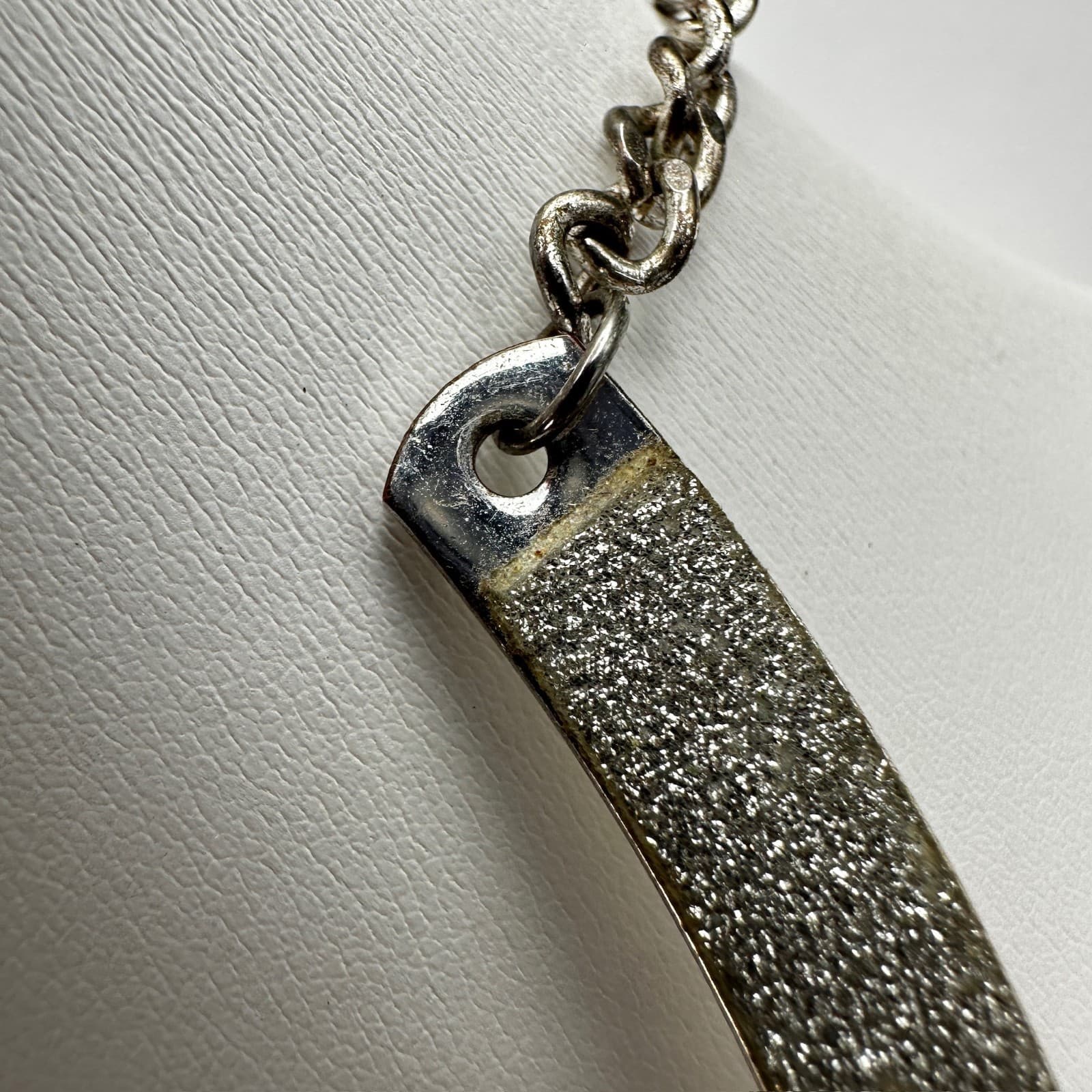 Vintage 90s Silver Tone Glitter Inlay Collar Necklace Choker Sparkle Jewelry - Thumbnail 10