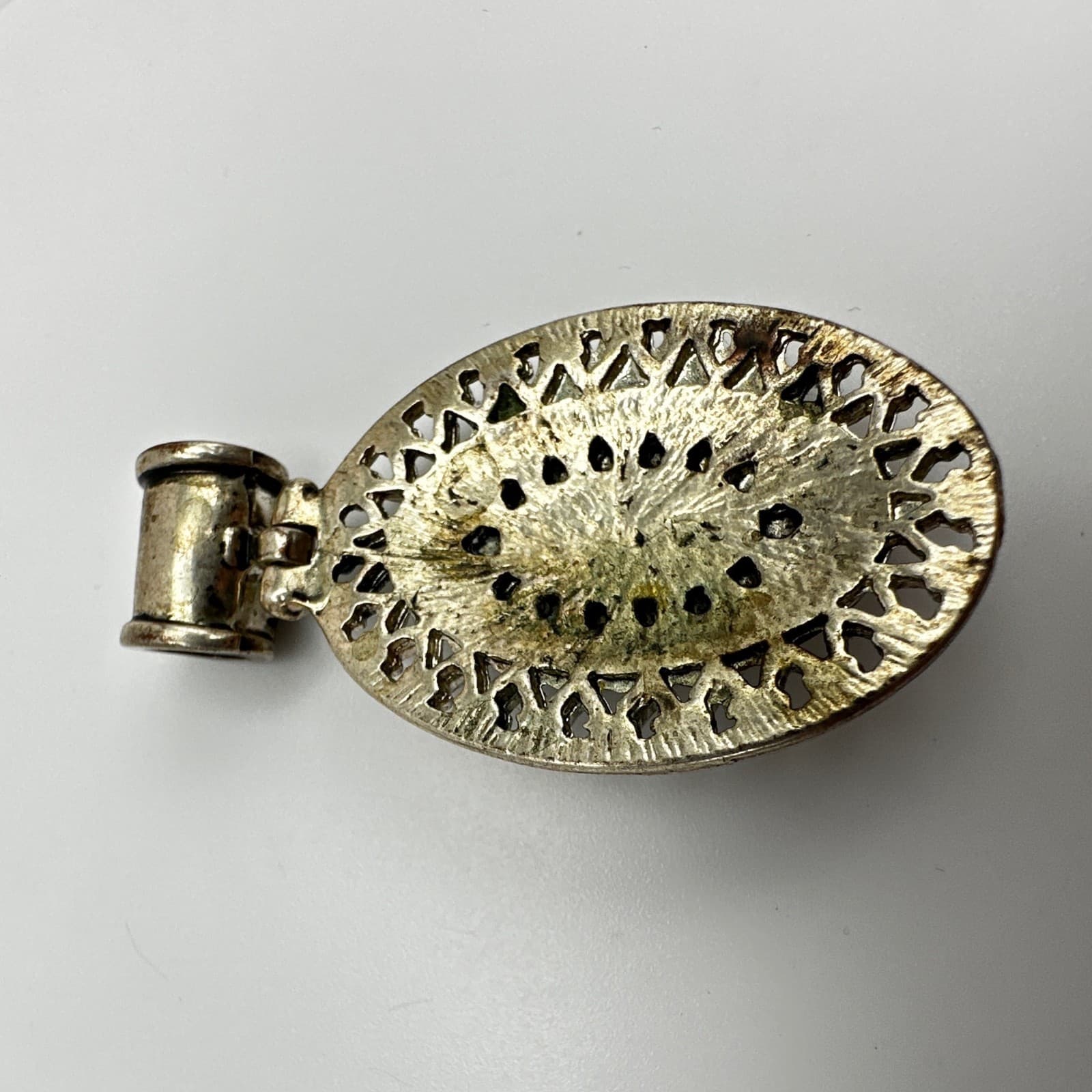 Vintage 90s Blue Stone Faux Turquoise Oval Pendant Silver Tone Women's Jewelry - Thumbnail 11