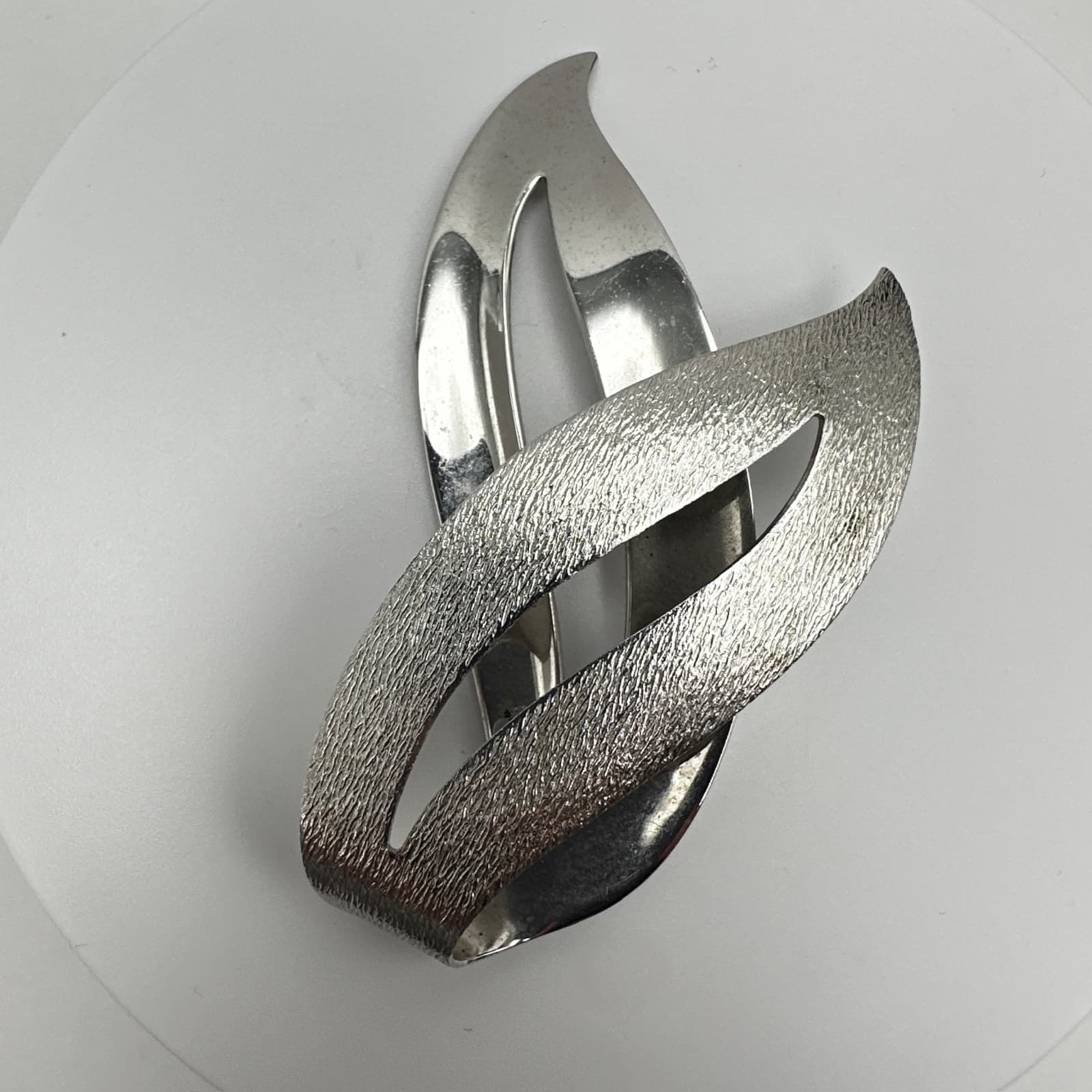 Vintage 80s Textured Abstract Leaf Brooch Pin Silver Tone Women's Jewelry - Thumbnail 8