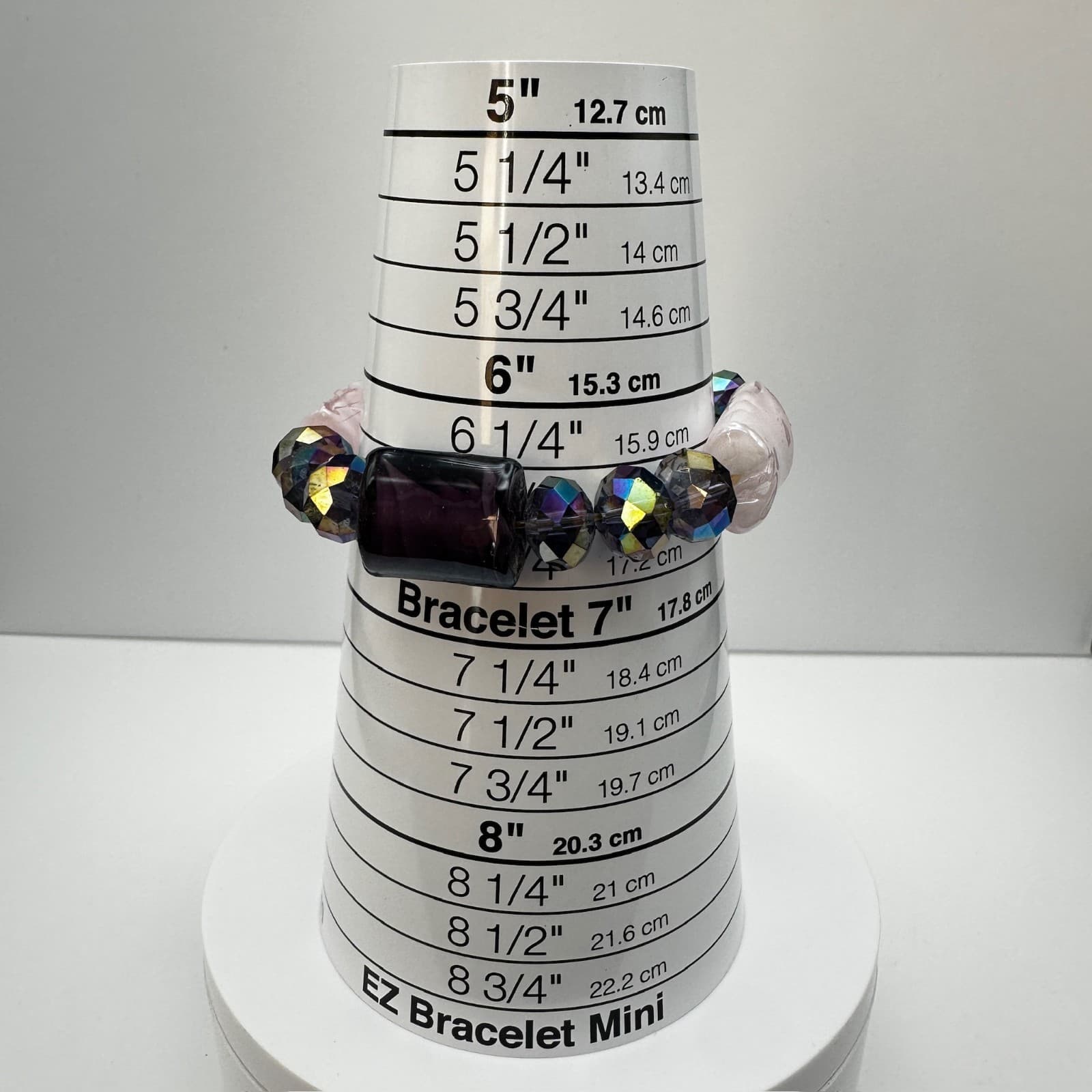 Vintage 90s Art Glass Bead Stretch Bracelet Iridescent Boho Women's Jewelry - Thumbnail 12