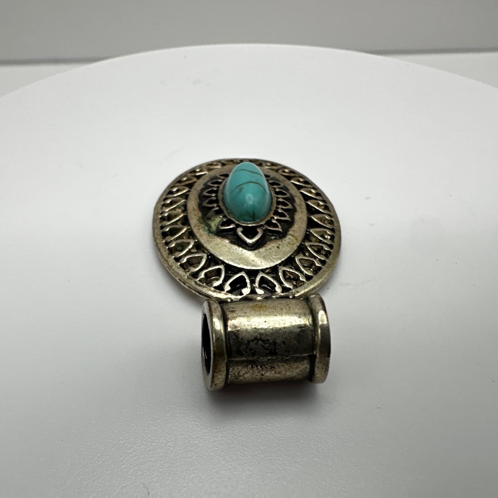 Vintage 90s Blue Stone Faux Turquoise Oval Pendant Silver Tone Women's Jewelry - Thumbnail 10
