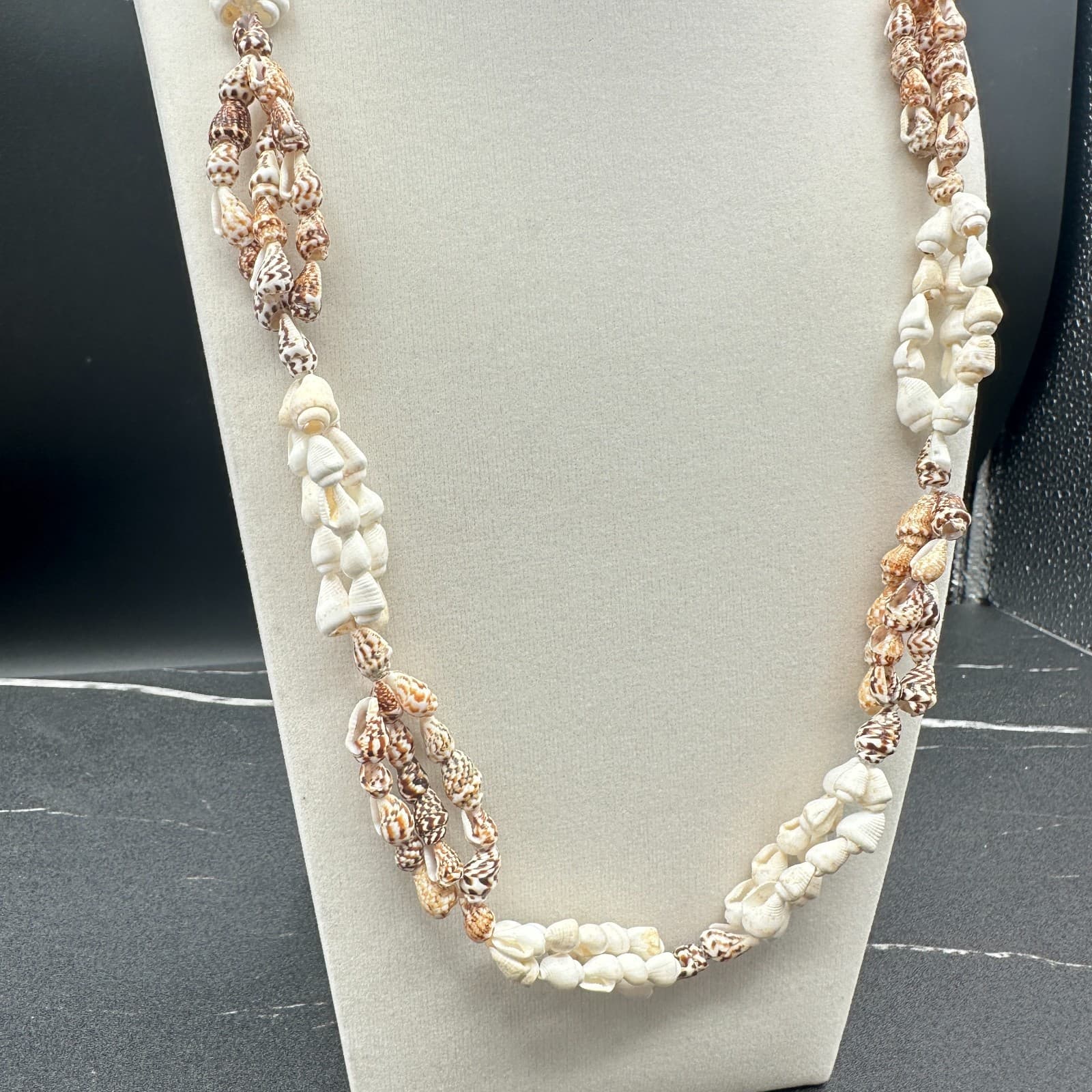 Vintage Shell Cowrie Choker Necklace Beach Statement 3-Strand 19" Hawaiian Boho - Thumbnail 3