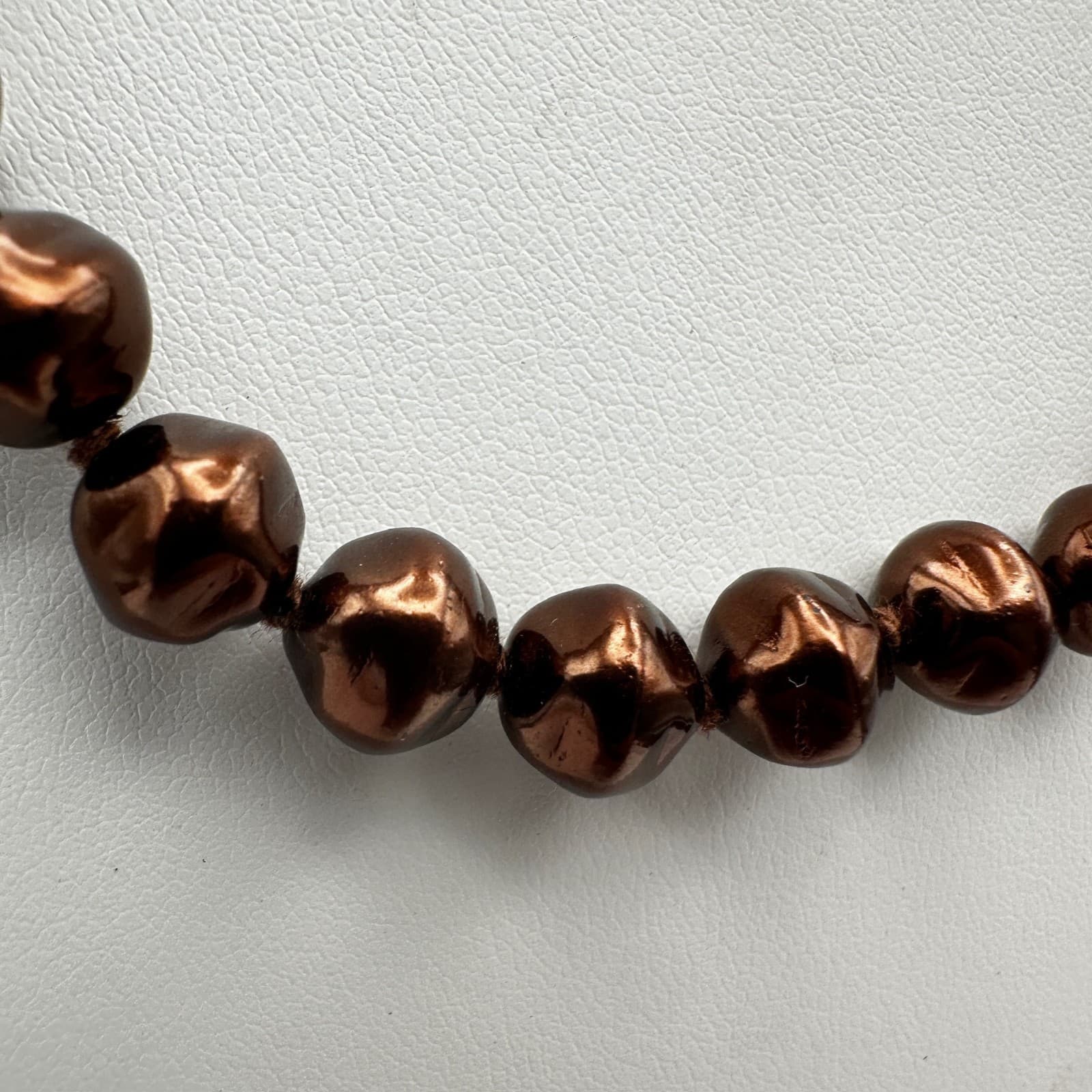 Vintage 90s Bronze Tone Pearl Knotted Necklace Gold Tone Clasp Women's Jewelry - Thumbnail 5