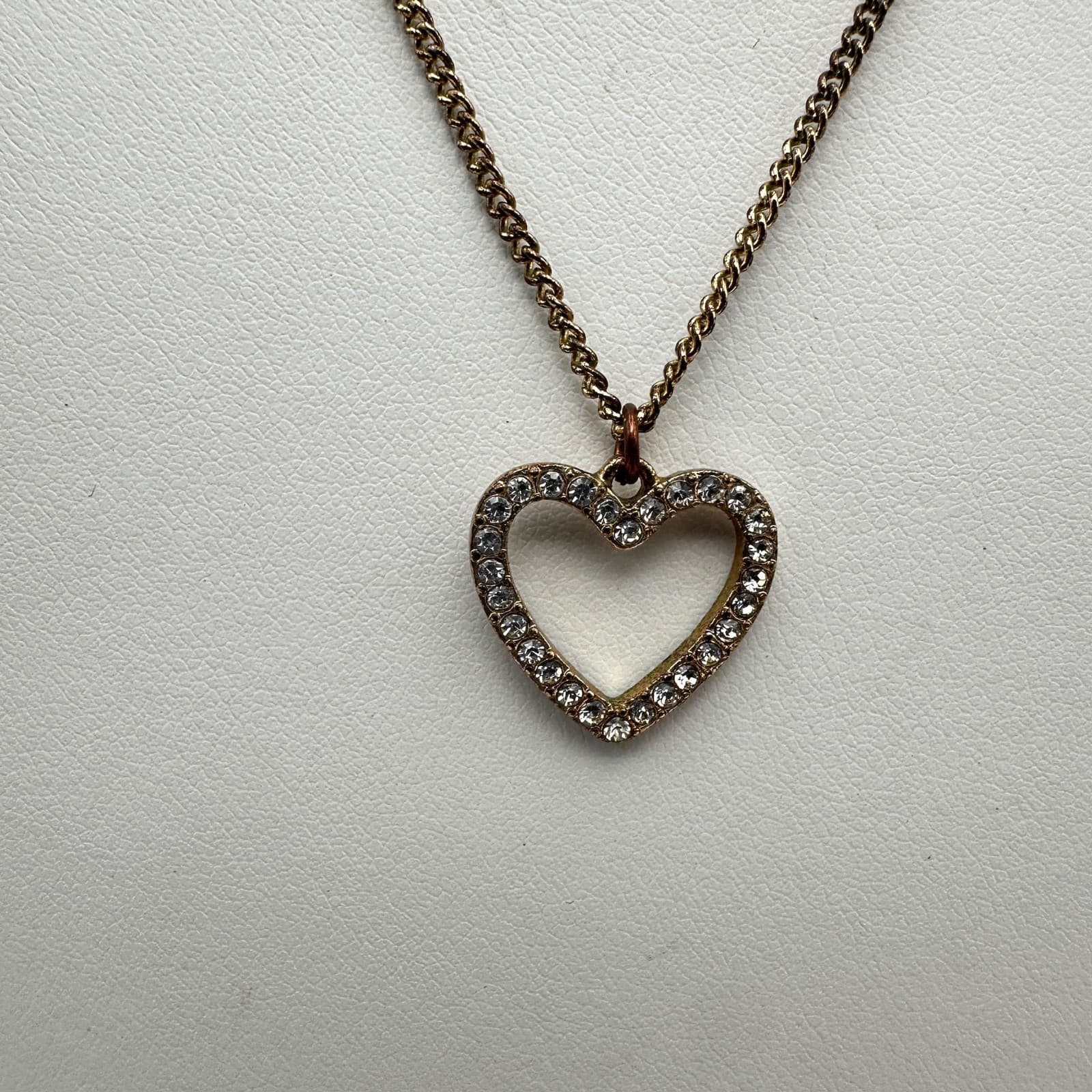 Vintage Y2K Heart Clear Crystal Pendant Necklace Gold Tone Women's Jewelry - Thumbnail 3