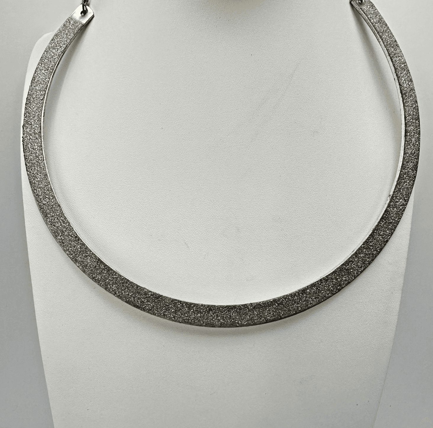 Vintage 90s Silver Tone Glitter Inlay Collar Necklace Choker Sparkle Jewelry - Image 1
