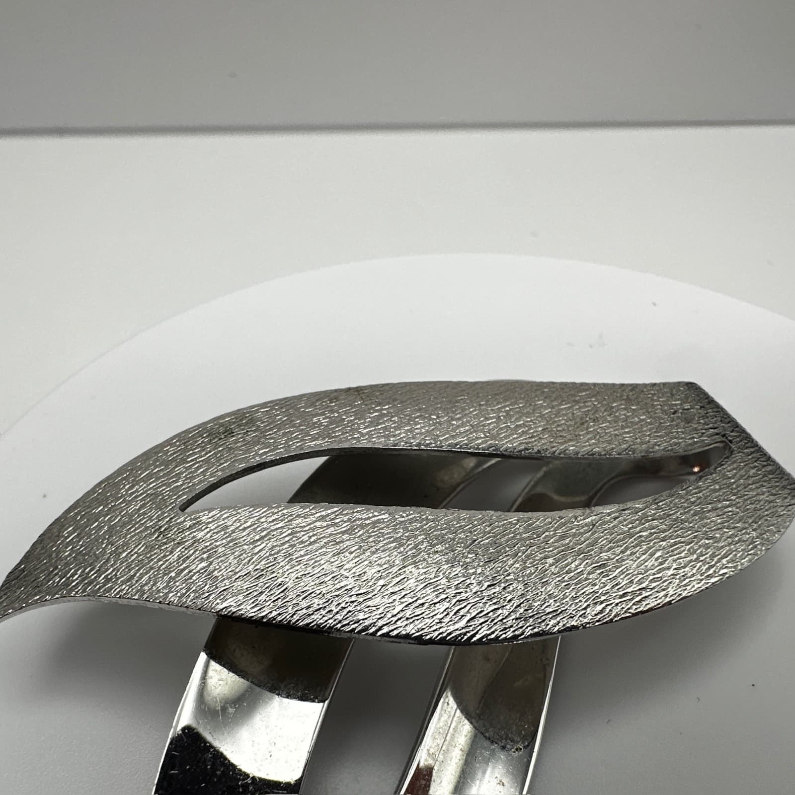 Vintage 80s Textured Abstract Leaf Brooch Pin Silver Tone Women's Jewelry - Thumbnail 5