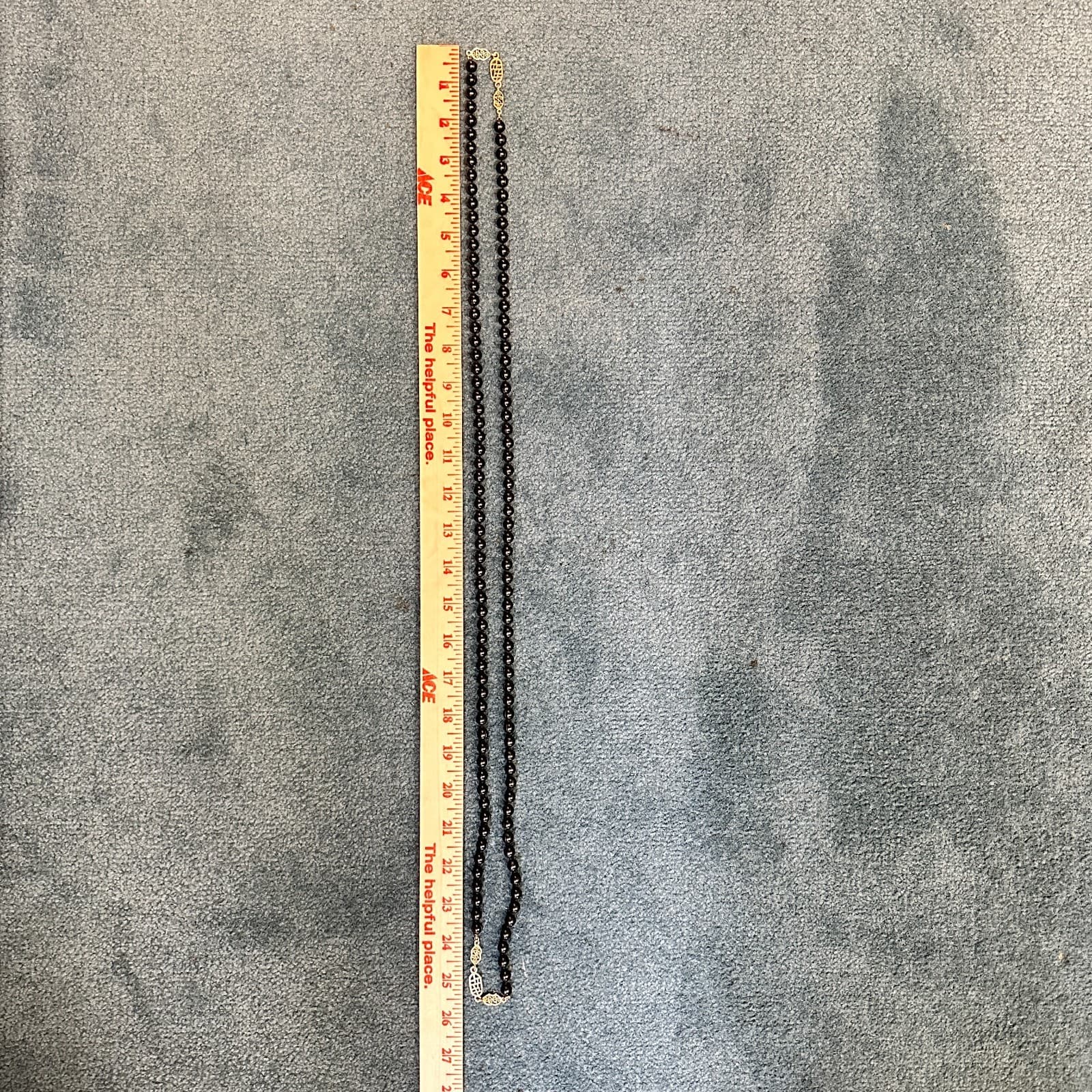 VTG 90s Black Beaded Necklace Strand Gold Tone Art Deco Clasp Flapper Style - Thumbnail 8