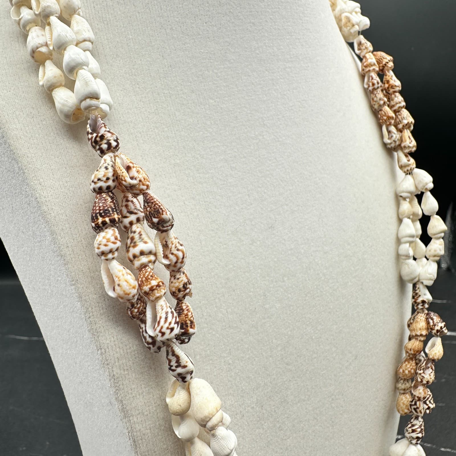 Vintage Shell Cowrie Choker Necklace Beach Statement 3-Strand 19" Hawaiian Boho - Thumbnail 8