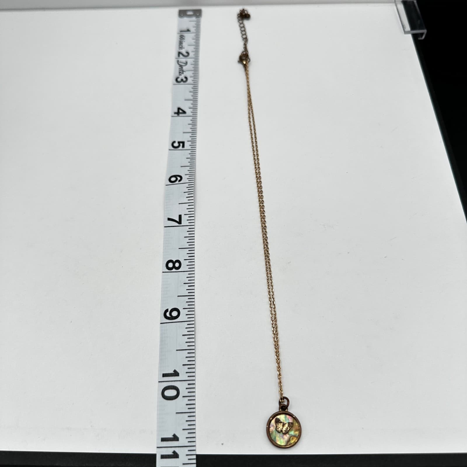 Vintage 90s Butterfly Abalone Shell Pendant Necklace Gold Tone Women's Jewelry - Thumbnail 10