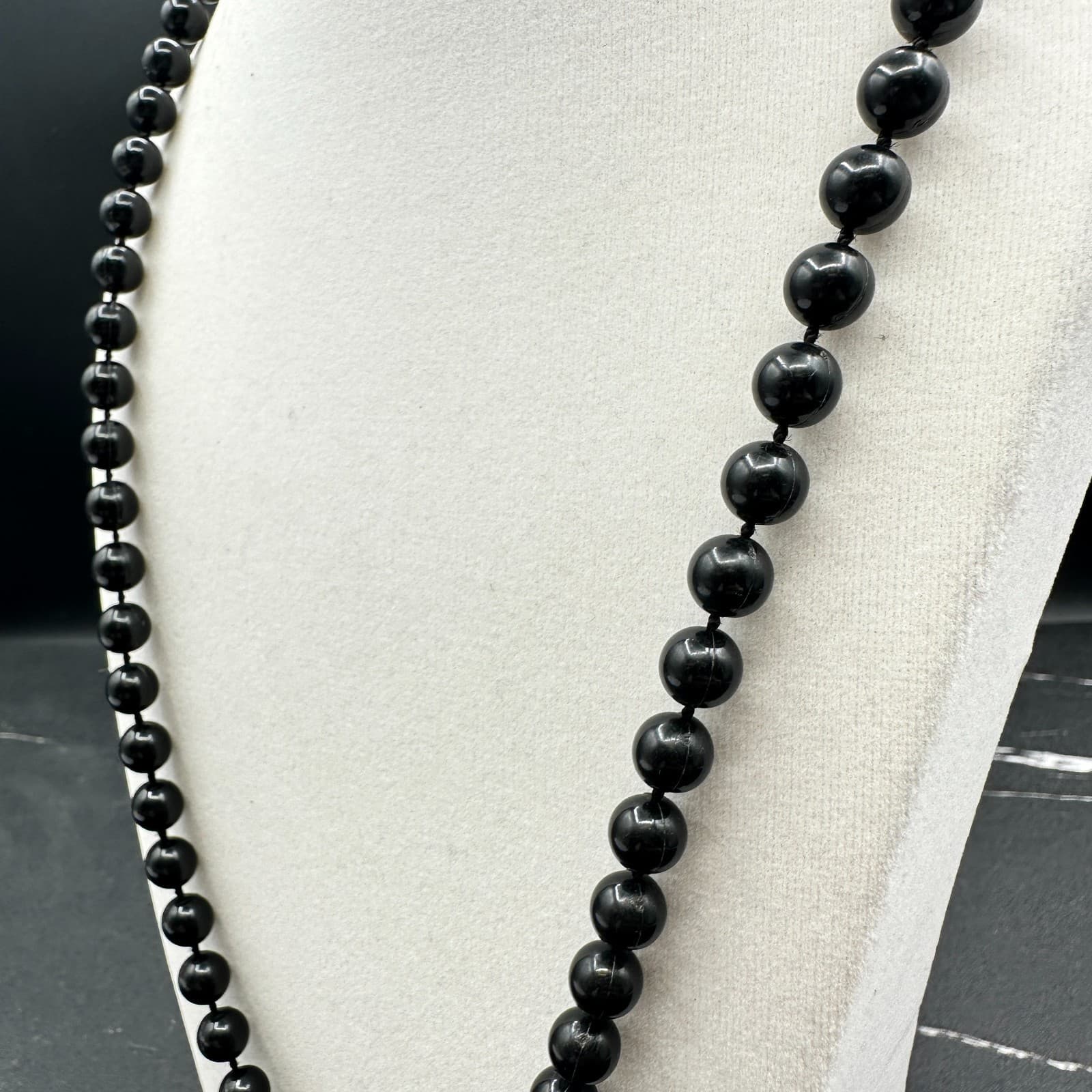 VTG 90s Black Beaded Necklace Strand Gold Tone Art Deco Clasp Flapper Style - Thumbnail 6