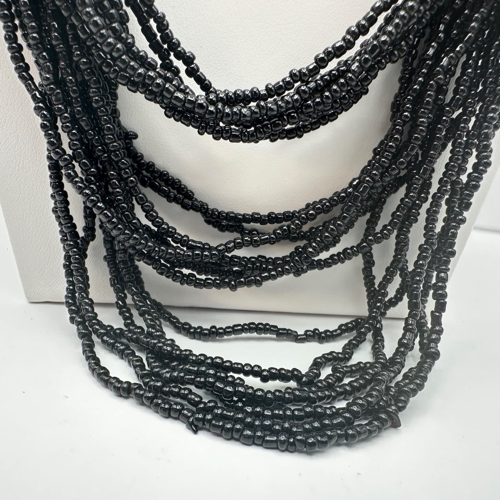 Vintage 90s Multi Strand Black Necklace Floral Beads Silver Tone Women's Jewelry - Thumbnail 9