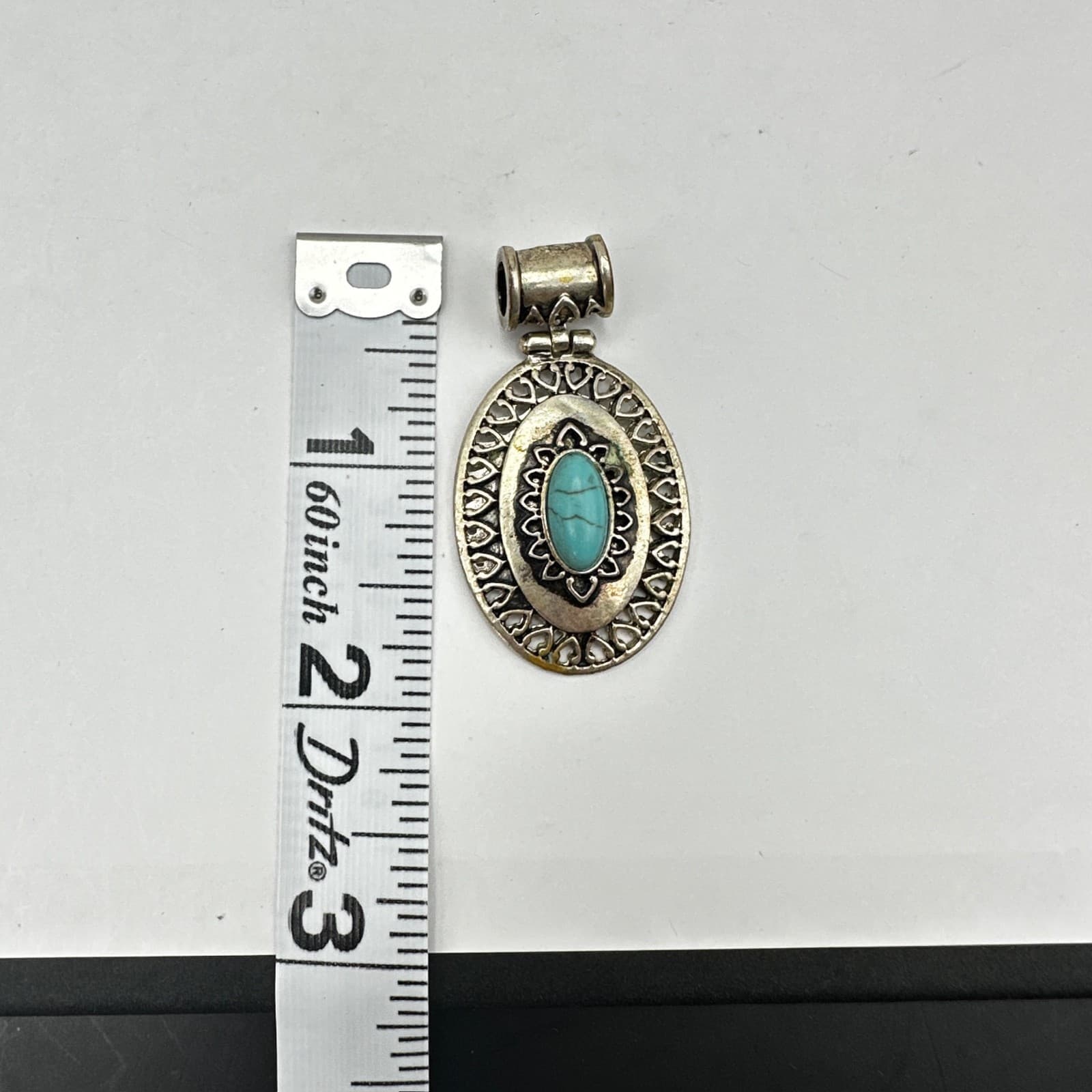 Vintage 90s Blue Stone Faux Turquoise Oval Pendant Silver Tone Women's Jewelry - Thumbnail 12