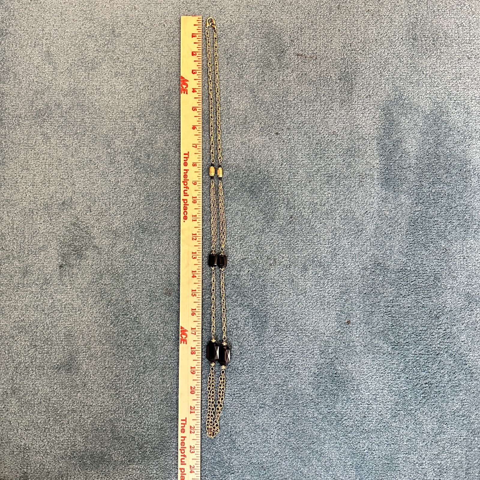 Vintage 90s Brass Tone Black Faceted Stone Long Statement Necklace Jewelry - Thumbnail 7