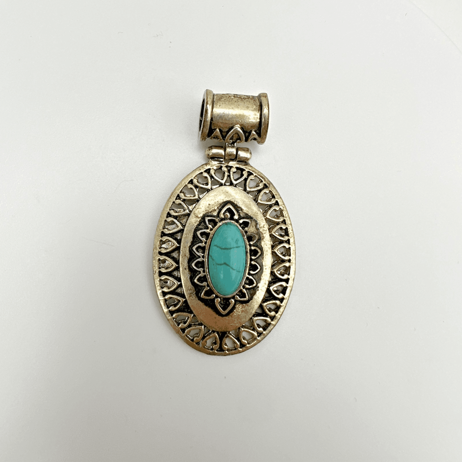Vintage 90s Blue Stone Faux Turquoise Oval Pendant Silver Tone Women's Jewelry - Image 1