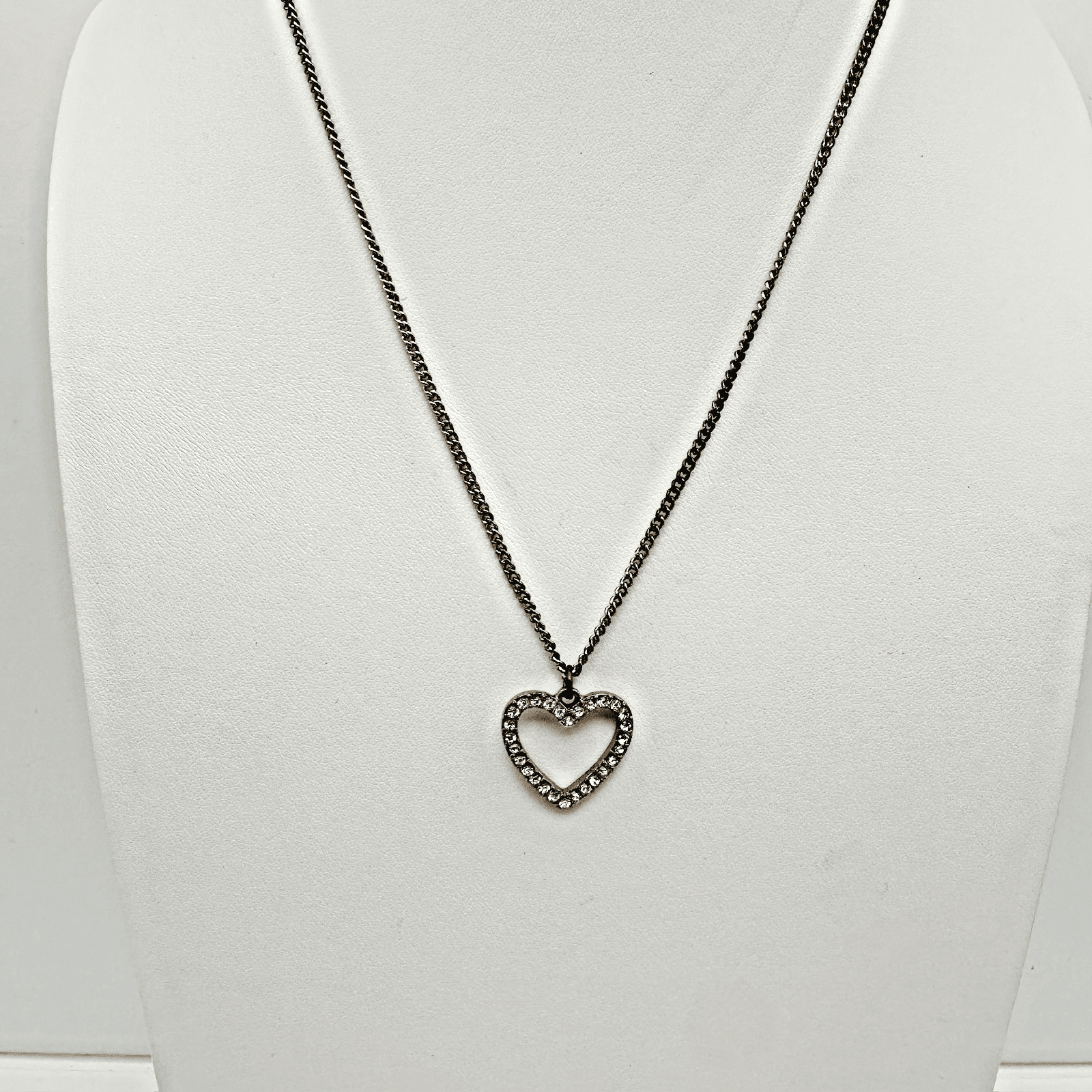 Vintage Y2K Heart Clear Crystal Pendant Necklace Gold Tone Women's Jewelry - Thumbnail 2