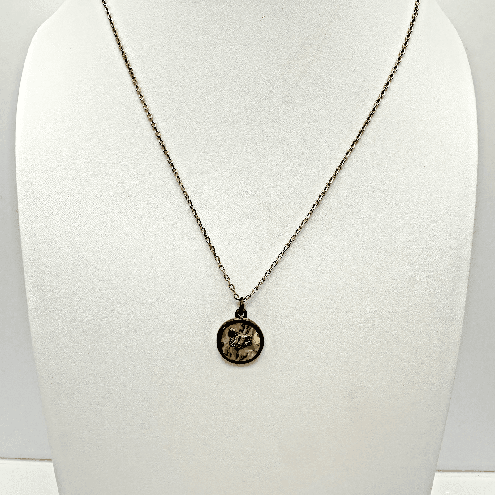 Vintage 90s Butterfly Abalone Shell Pendant Necklace Gold Tone Women's Jewelry - Image 1