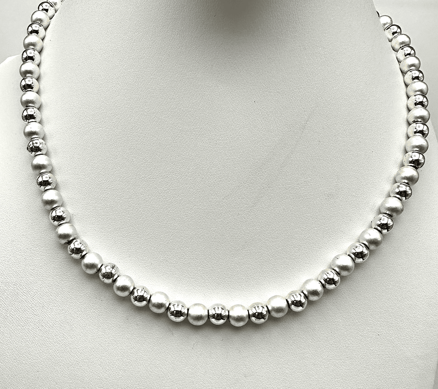 Vintage 90s Napier Ball Bead Strand Necklace Silver Tone Women's Jewelry - Image 1