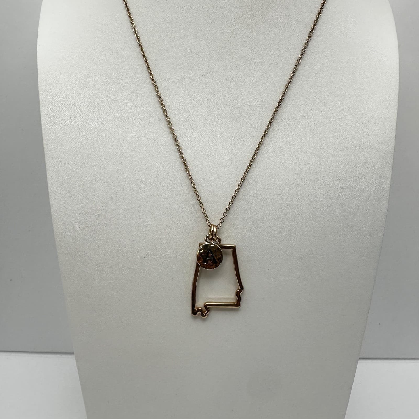 Vintage 90s Alabama State Initial A Necklace Gold Tone Boho Charm Womens Jewelry - Image 1