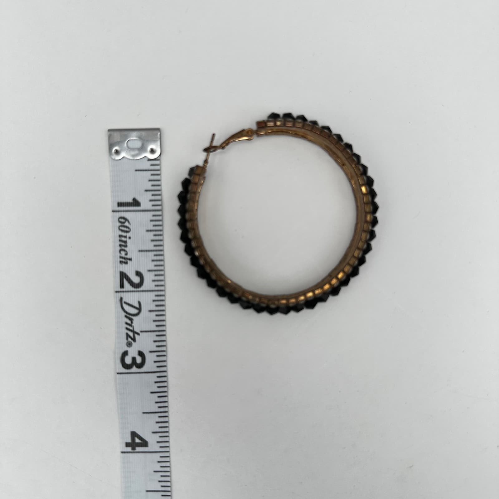 Vintage 90s Black Bead Clear Rhinestone Large Hoop Earrings Fashion Jewelry - Thumbnail 12