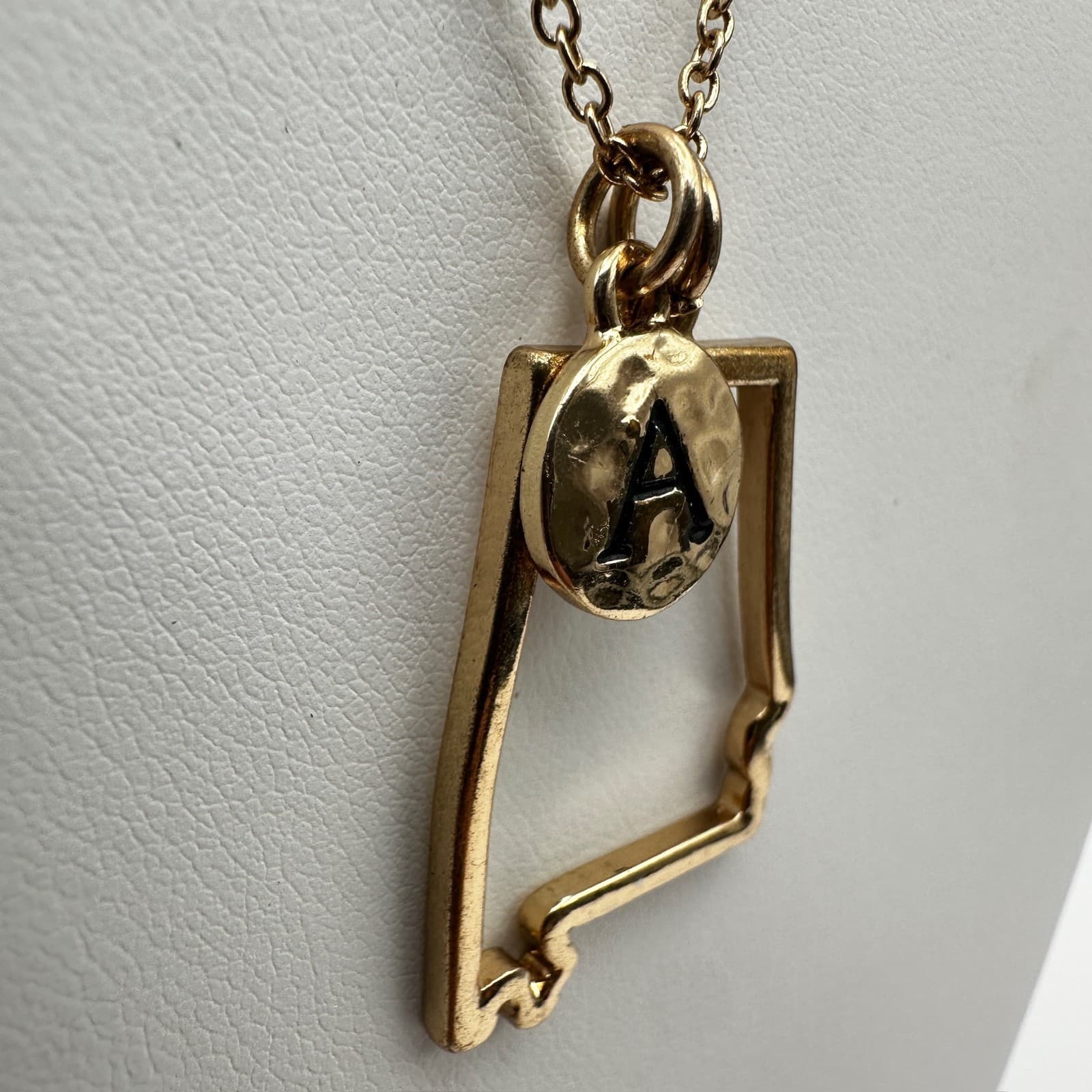 Vintage 90s Alabama State Initial A Necklace Gold Tone Boho Charm Womens Jewelry - Thumbnail 7