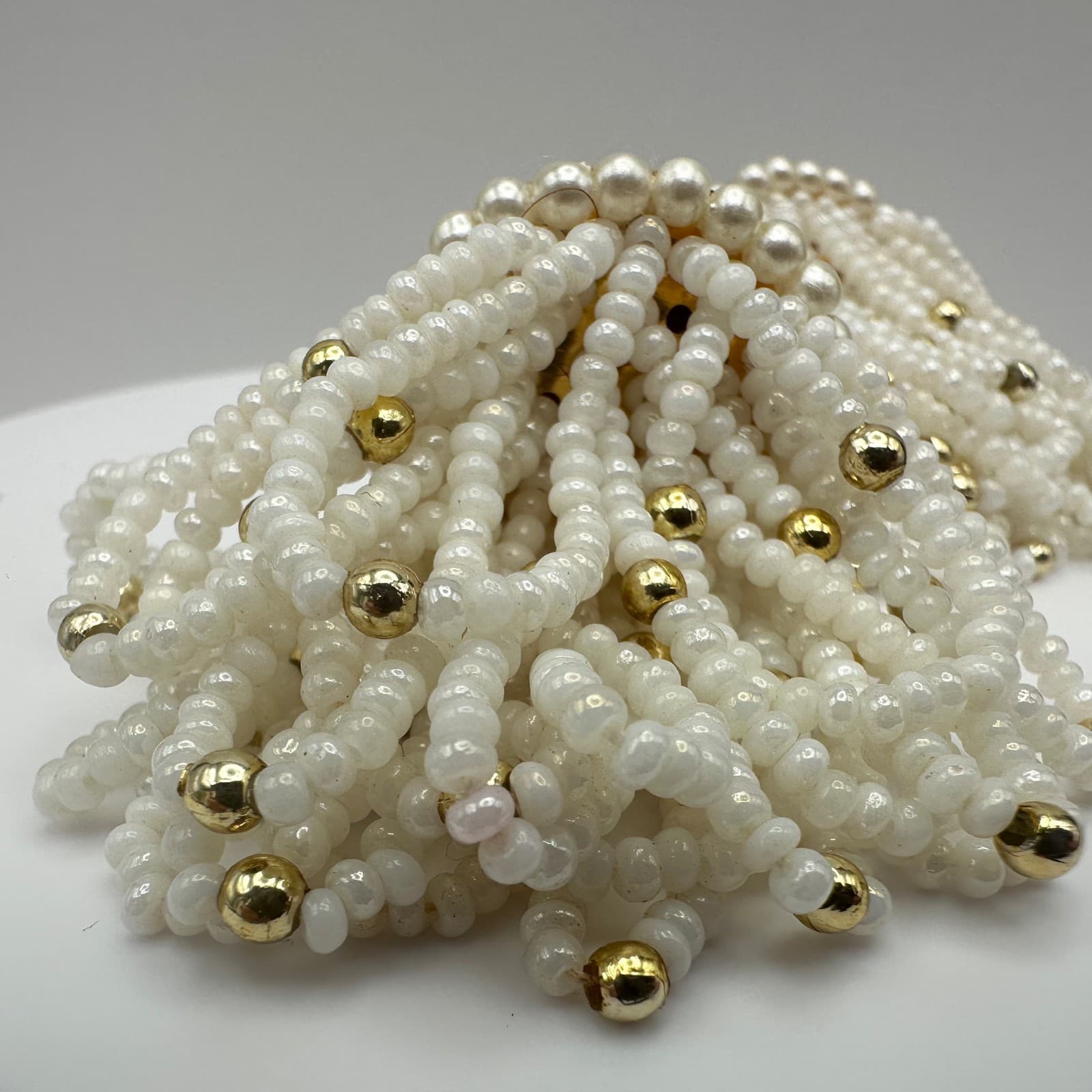 Vintage 80s White Seed Pearl Bead Tassel Earrings Gold Tone Women's Jewelry - Thumbnail 8