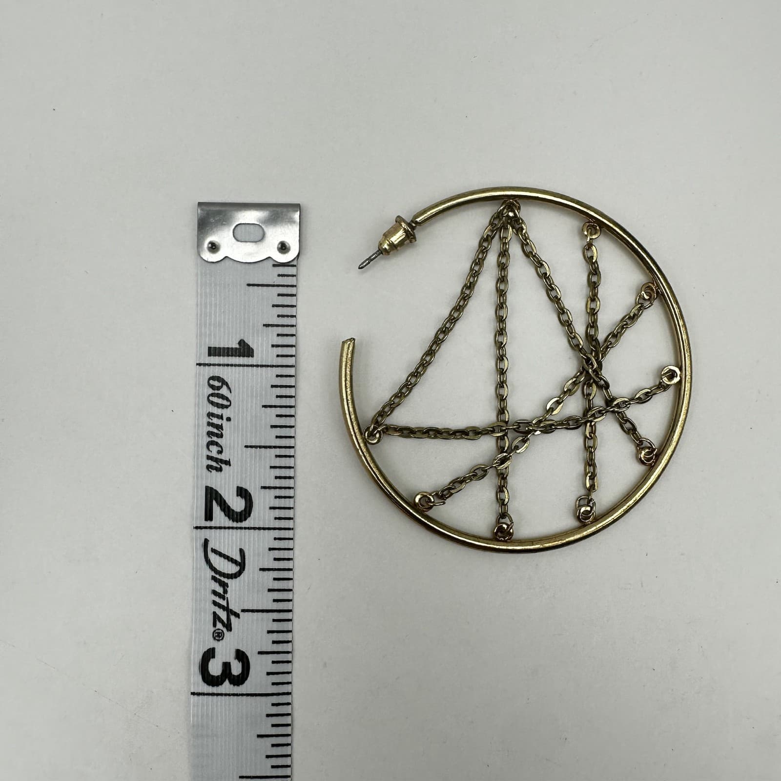 Vintage 90s Gold Tone Large Hoop Earrings Chain Web Geometric Women's Jewelry - Thumbnail 8