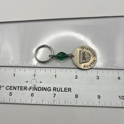 Vintage Austin Maxwell 2000 Personalized Name Keychain Green Bead Silver Tone - Thumbnail 5