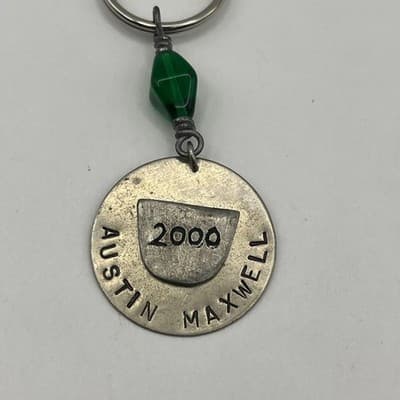 Vintage Austin Maxwell 2000 Personalized Name Keychain Green Bead Silver Tone - Thumbnail 3
