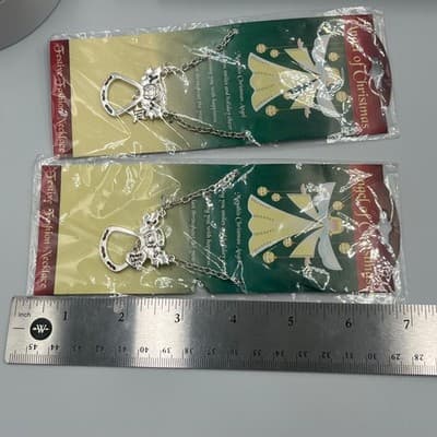 2pc Silver Tone Angel of Christmas Holly Festive Holiday Gift Pendant Necklace - Thumbnail 7