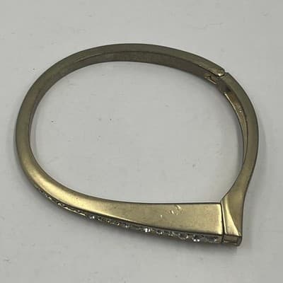 Vintage Gold Tone Bangle Bracelet Lot Rhinestone Hinged Cuff Minimalist Modern - Thumbnail 5