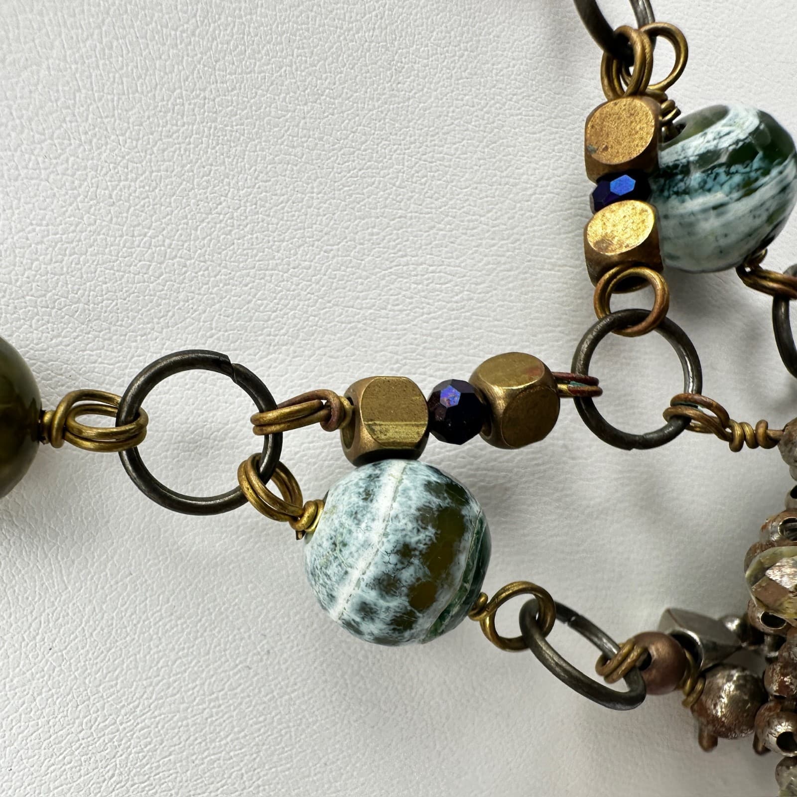 Vintage 90s Stone Bead Statement Necklace Boho Lobster Clasp Women's Jewelry - Thumbnail 9