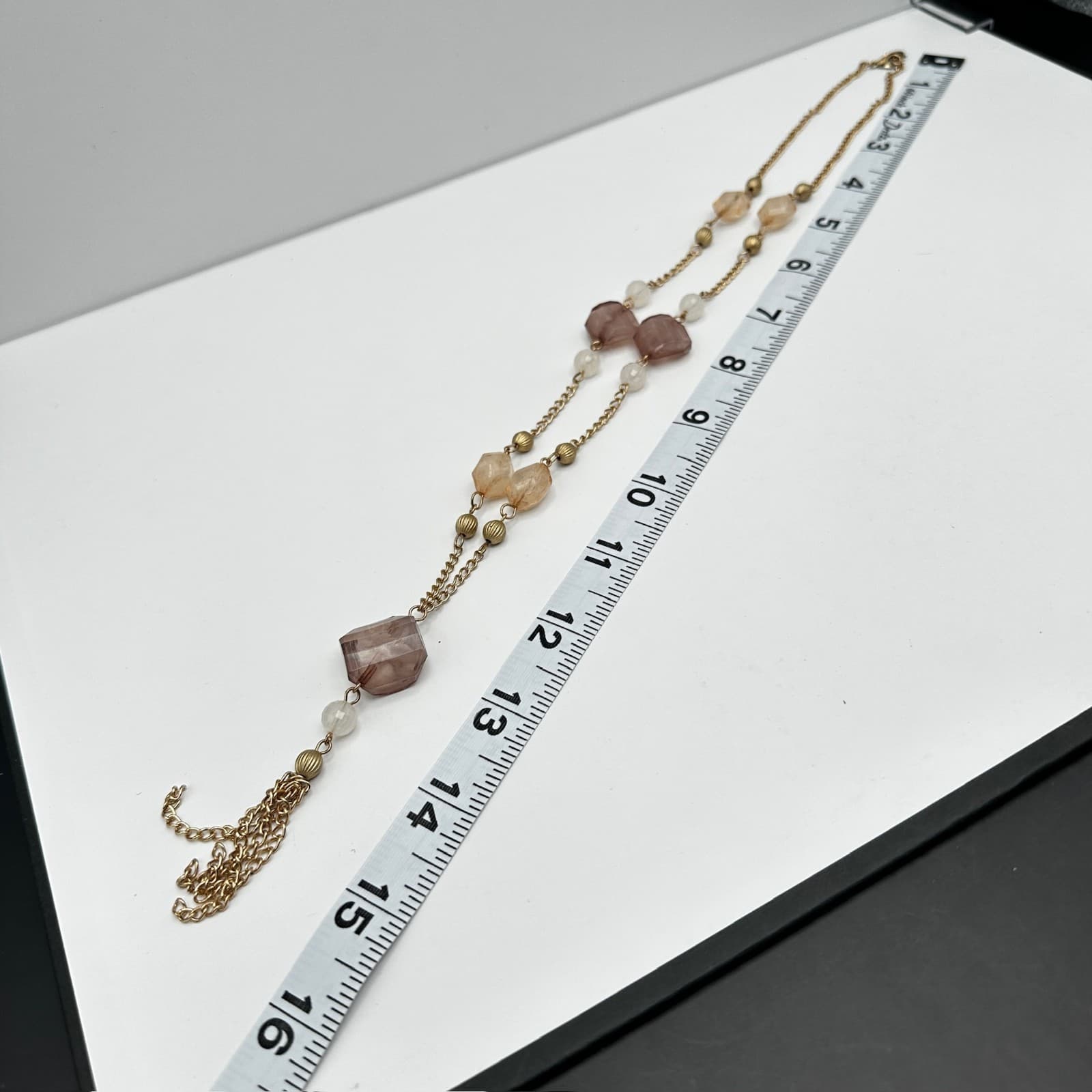 Vintage Y2K Gold Tone Long Tassel Necklace Smoky Amber Glass Bead Boho Jewelry - Thumbnail 11