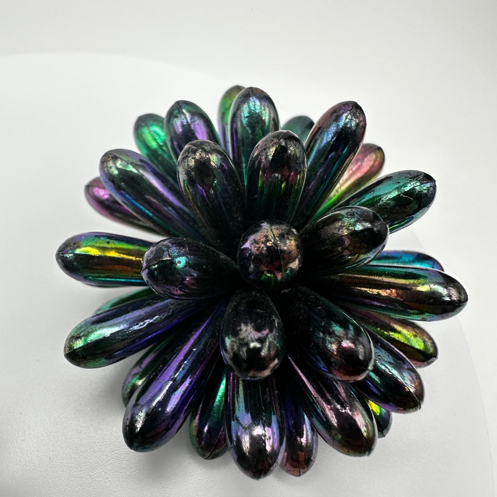 Vintage 80s Iridescent Oil Slick Burst Earrings Floral Statement Women's Jewelry - Thumbnail 4