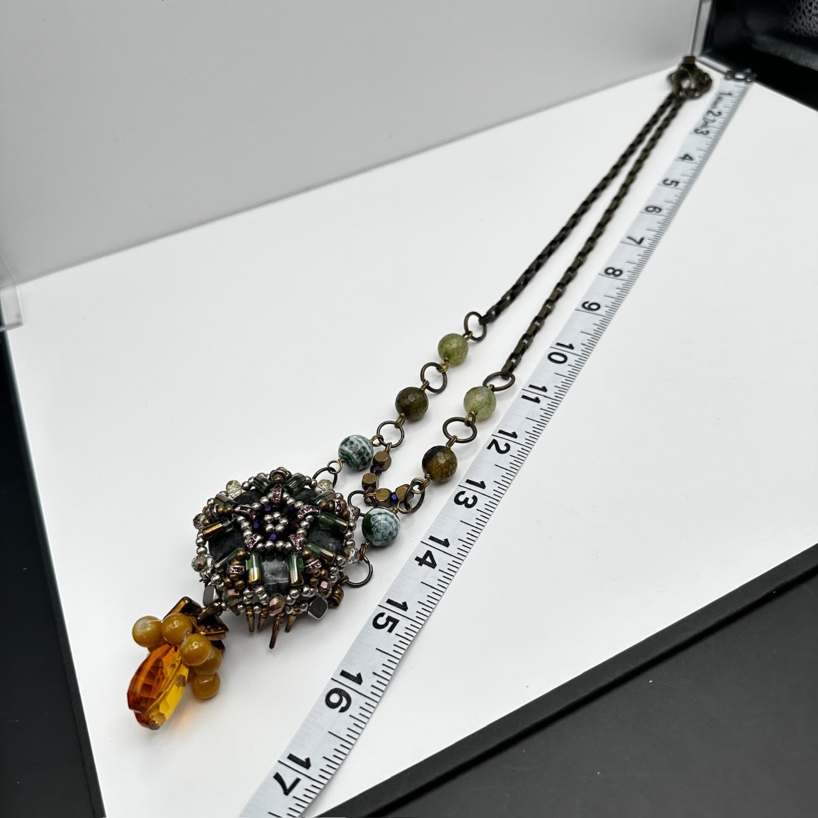 Vintage 90s Stone Bead Statement Necklace Boho Lobster Clasp Women's Jewelry - Thumbnail 14