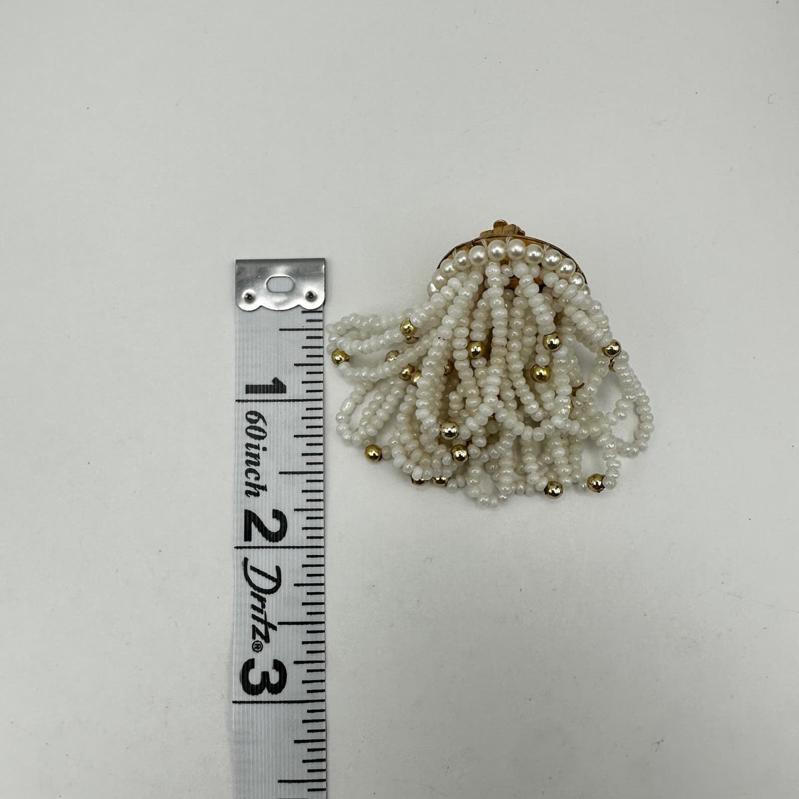 Vintage 80s White Seed Pearl Bead Tassel Earrings Gold Tone Women's Jewelry - Thumbnail 9