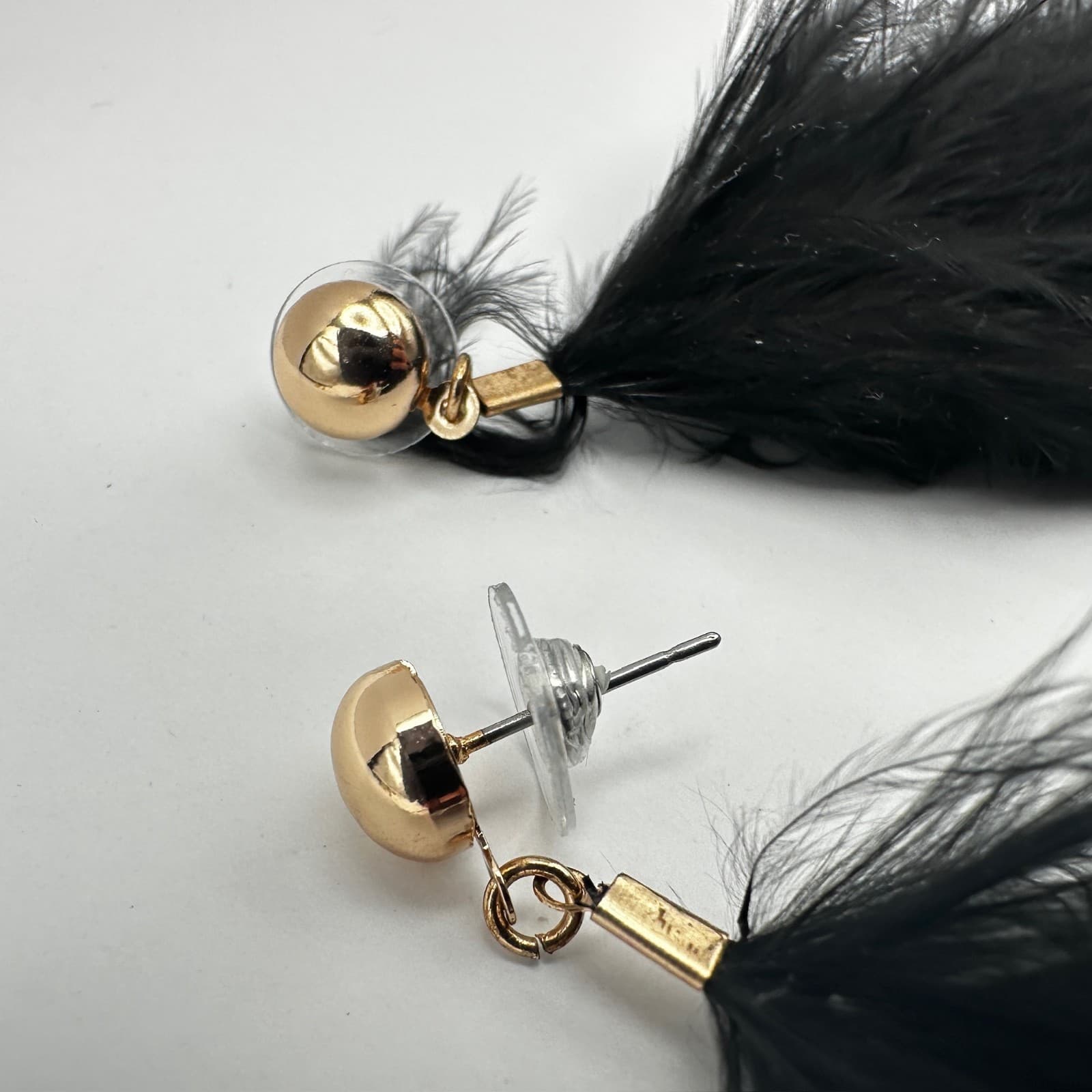 Vintage 90s Long Feather Drip Earrings Set Gold Tone Statement Pierced Jewelry - Thumbnail 17