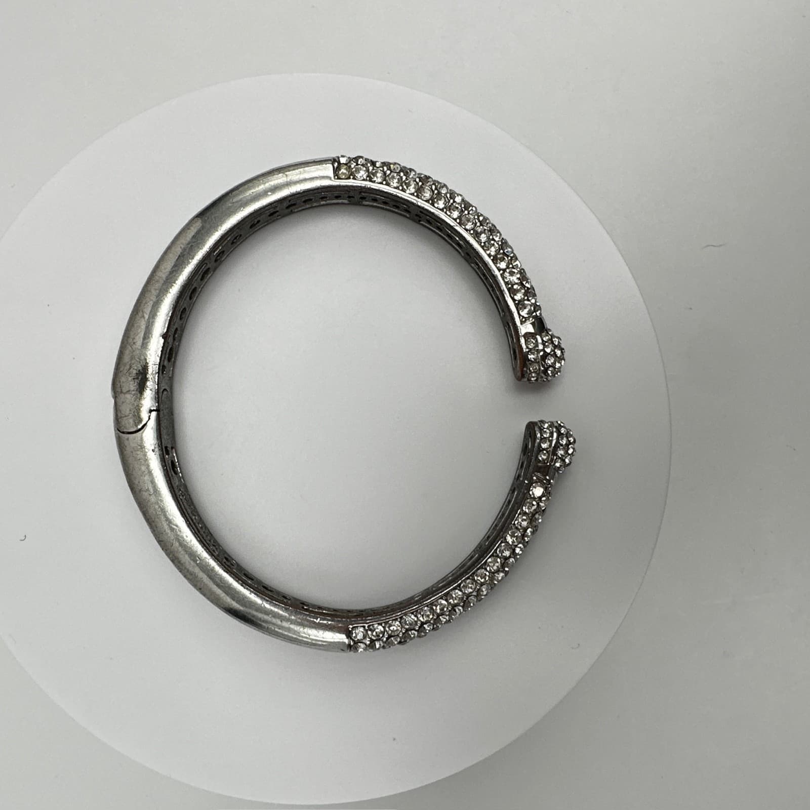 Vintage 90s Silver Tone Rhinestone Hinged Bangle Bracelet women's Jewelry - Thumbnail 8