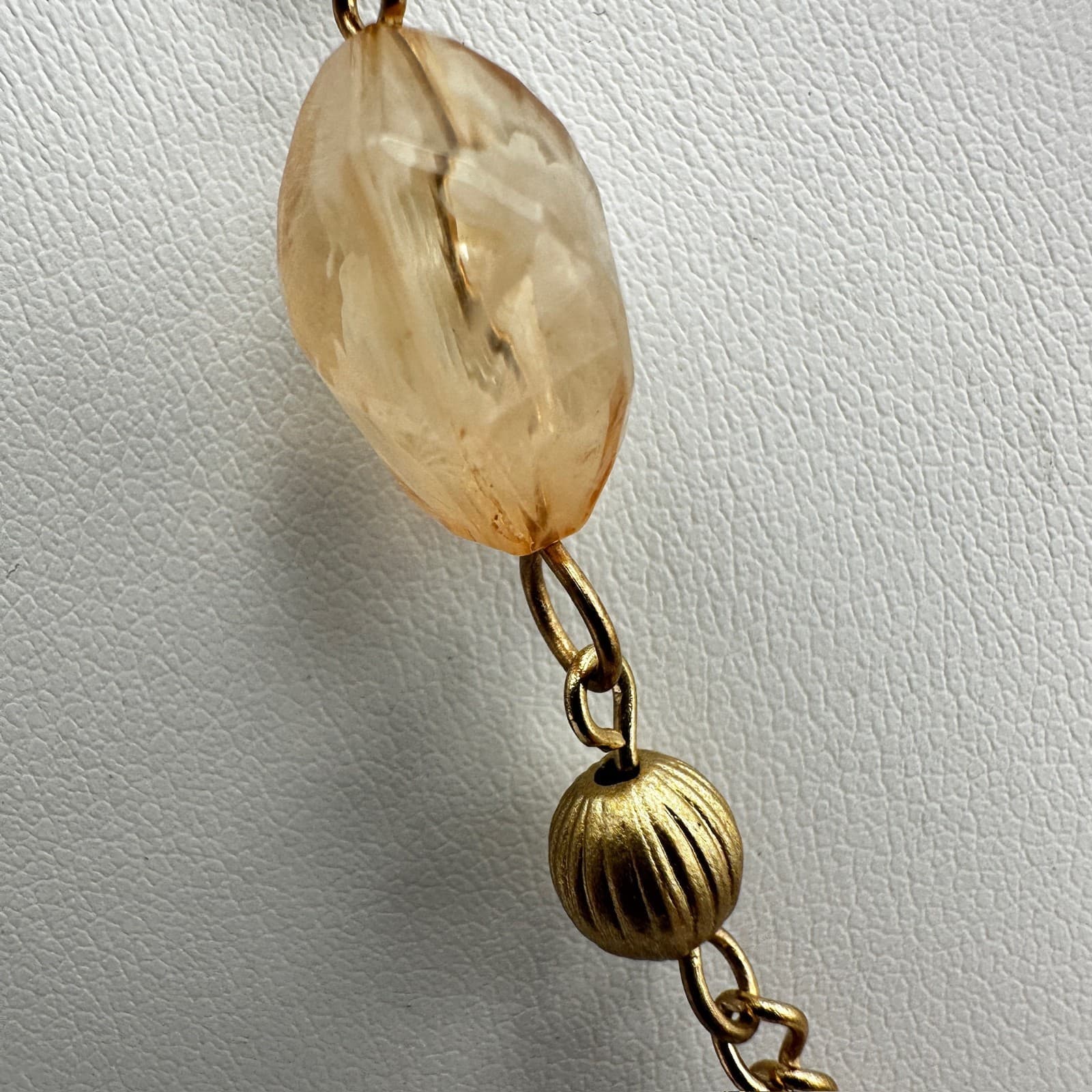 Vintage Y2K Gold Tone Long Tassel Necklace Smoky Amber Glass Bead Boho Jewelry - Thumbnail 6