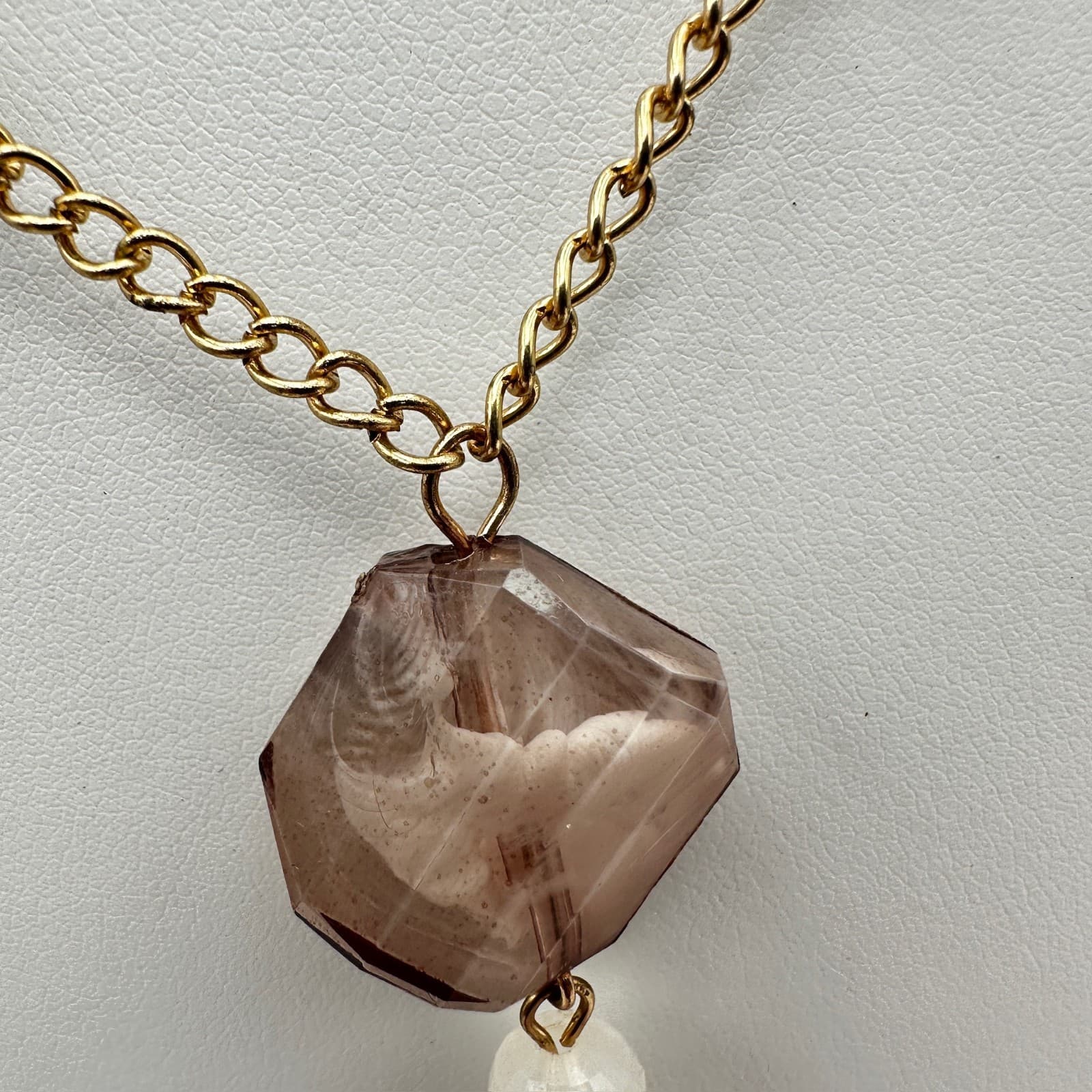 Vintage Y2K Gold Tone Long Tassel Necklace Smoky Amber Glass Bead Boho Jewelry - Thumbnail 7