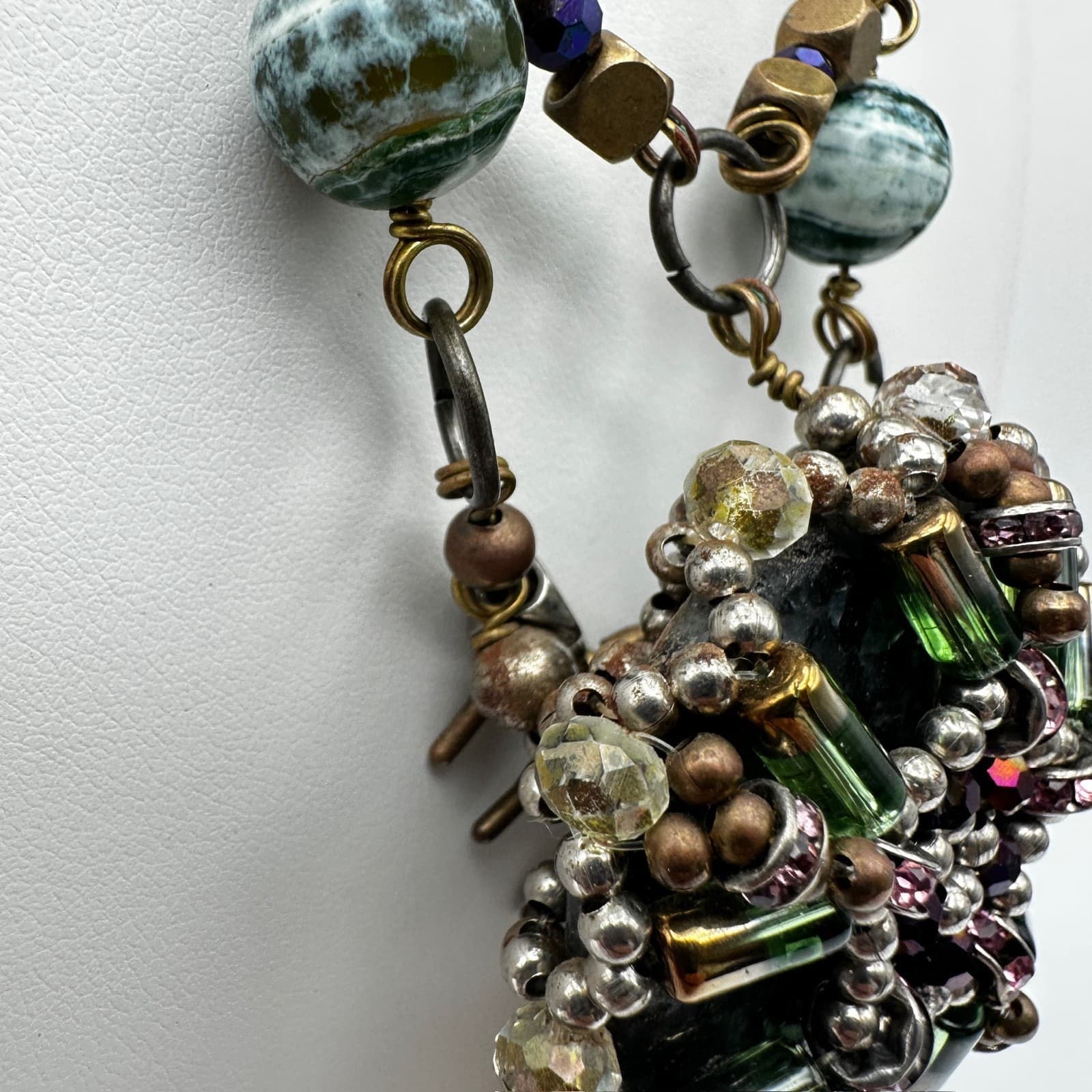 Vintage 90s Stone Bead Statement Necklace Boho Lobster Clasp Women's Jewelry - Thumbnail 10