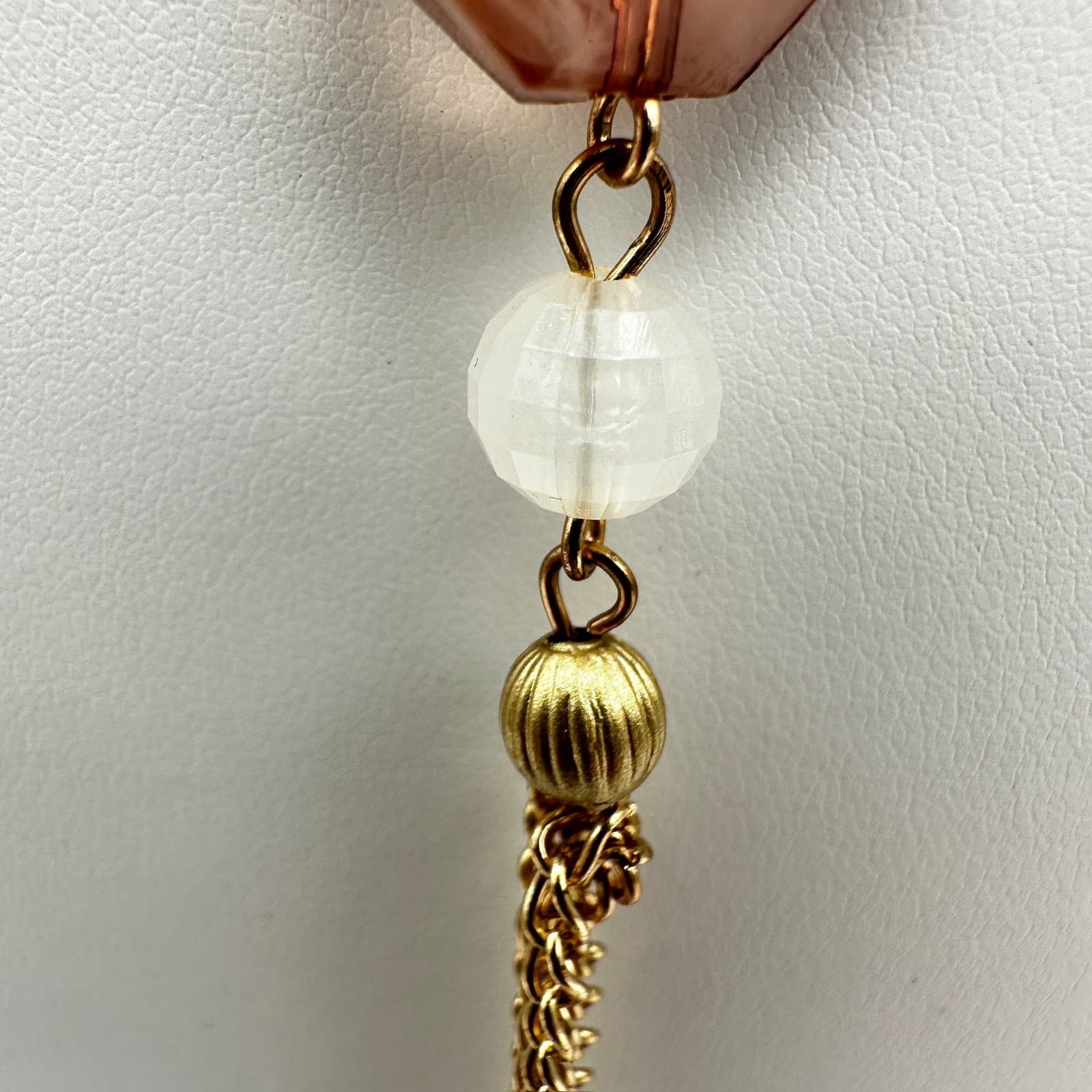 Vintage Y2K Gold Tone Long Tassel Necklace Smoky Amber Glass Bead Boho Jewelry - Thumbnail 4