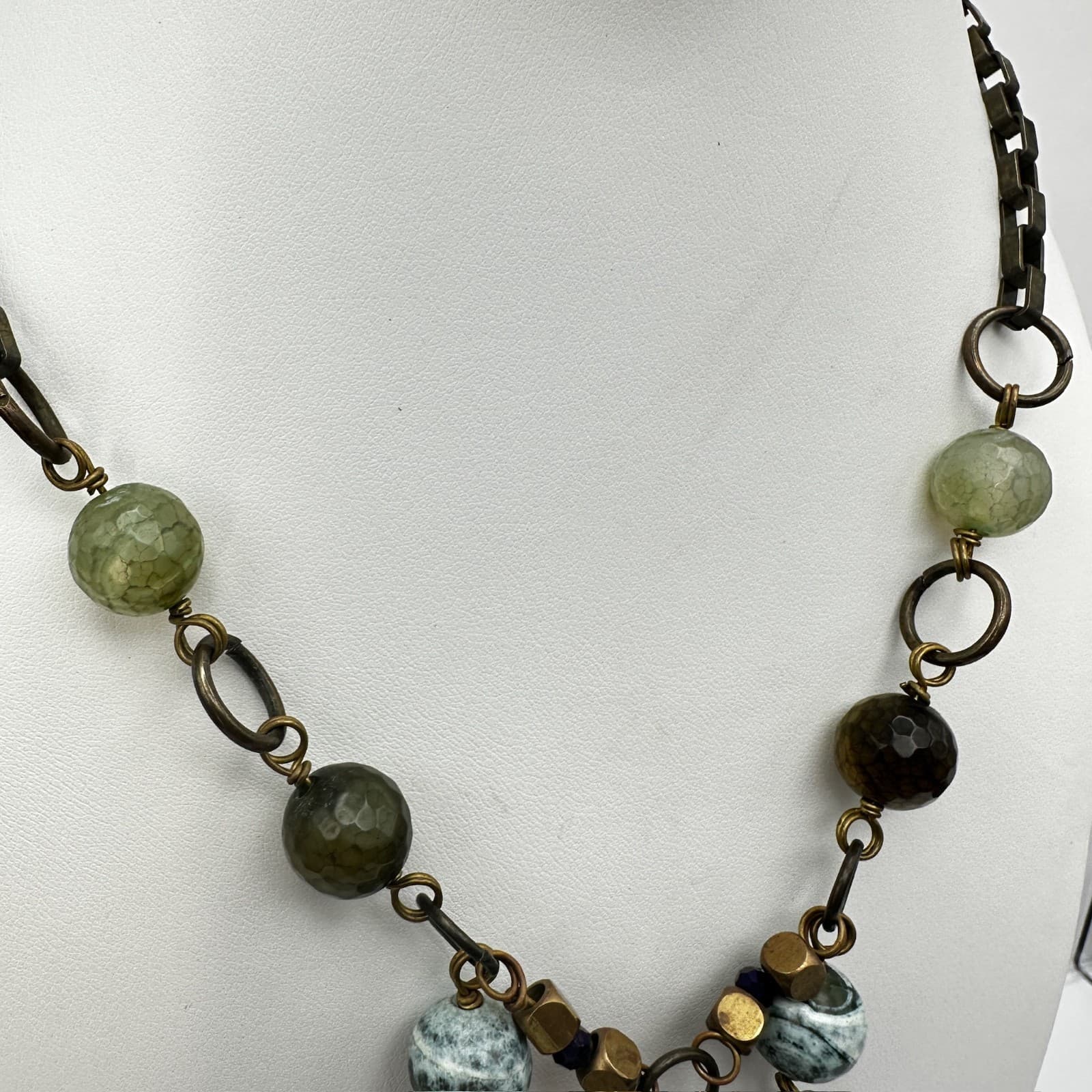 Vintage 90s Stone Bead Statement Necklace Boho Lobster Clasp Women's Jewelry - Thumbnail 11