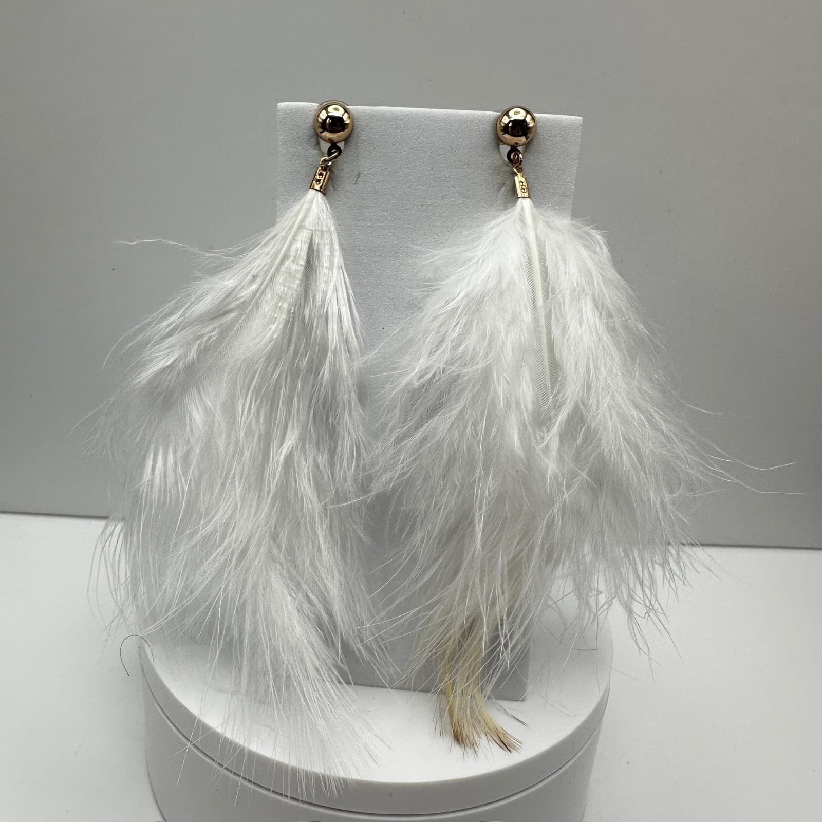 Vintage 90s Long Feather Drip Earrings Set Gold Tone Statement Pierced Jewelry - Thumbnail 9