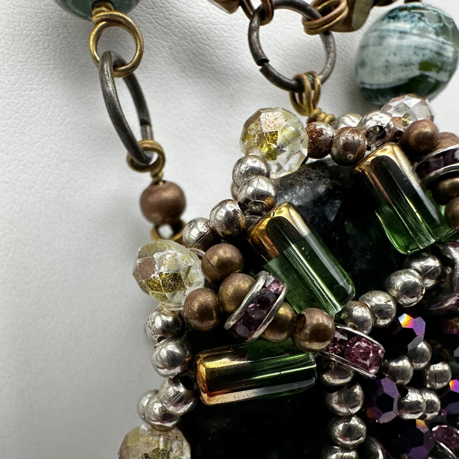 Vintage 90s Stone Bead Statement Necklace Boho Lobster Clasp Women's Jewelry - Thumbnail 7