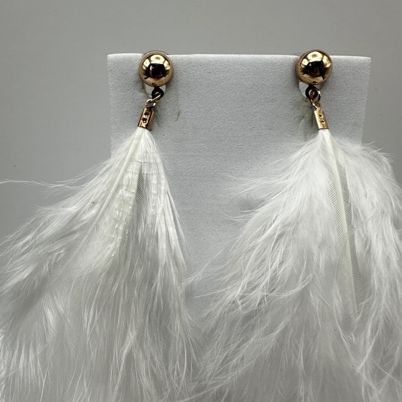 Vintage 90s Long Feather Drip Earrings Set Gold Tone Statement Pierced Jewelry - Thumbnail 10
