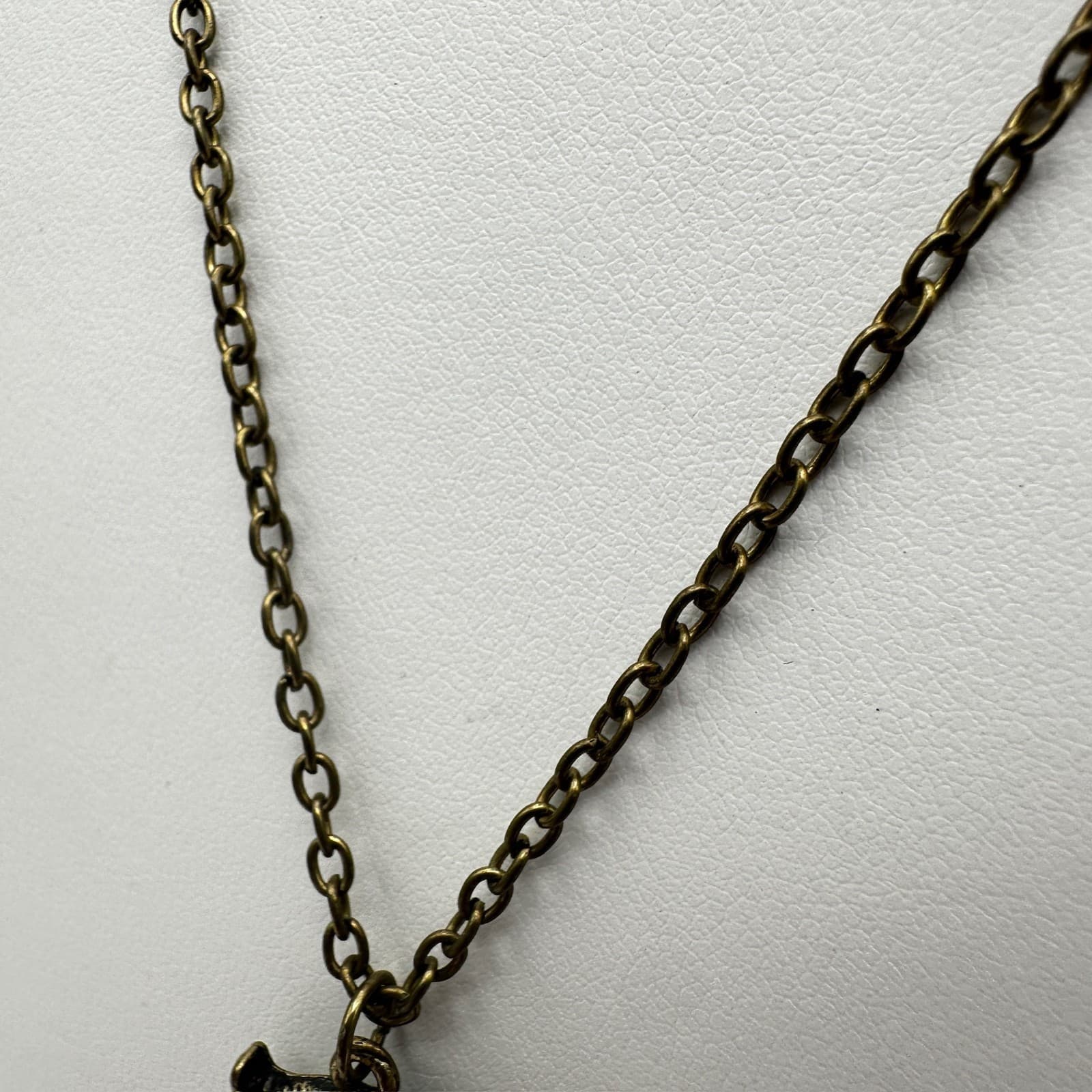 Vintage 90s Bronze Owl Pendant Necklace Crystal Eyes Boho Whimsical Jewelry - Thumbnail 9