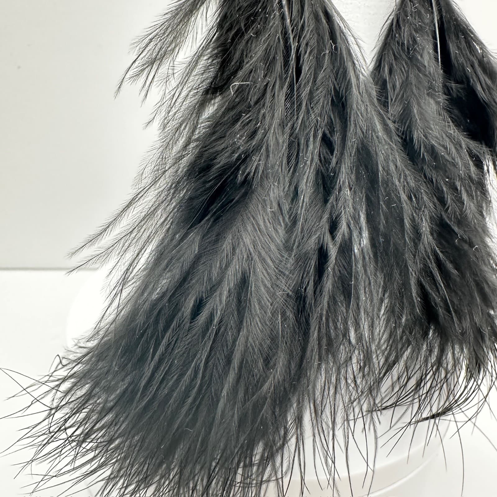 Vintage 90s Long Feather Drip Earrings Set Gold Tone Statement Pierced Jewelry - Thumbnail 5