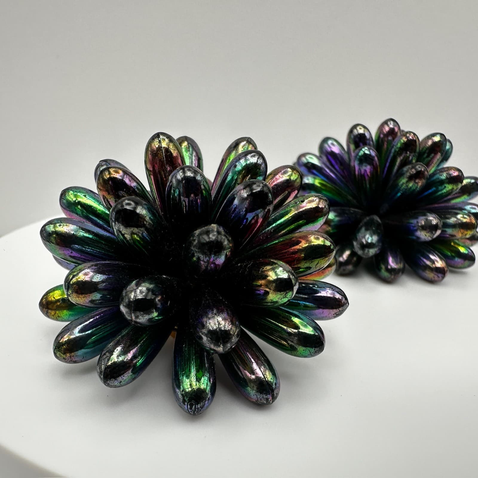 Vintage 80s Iridescent Oil Slick Burst Earrings Floral Statement Women's Jewelry - Thumbnail 5