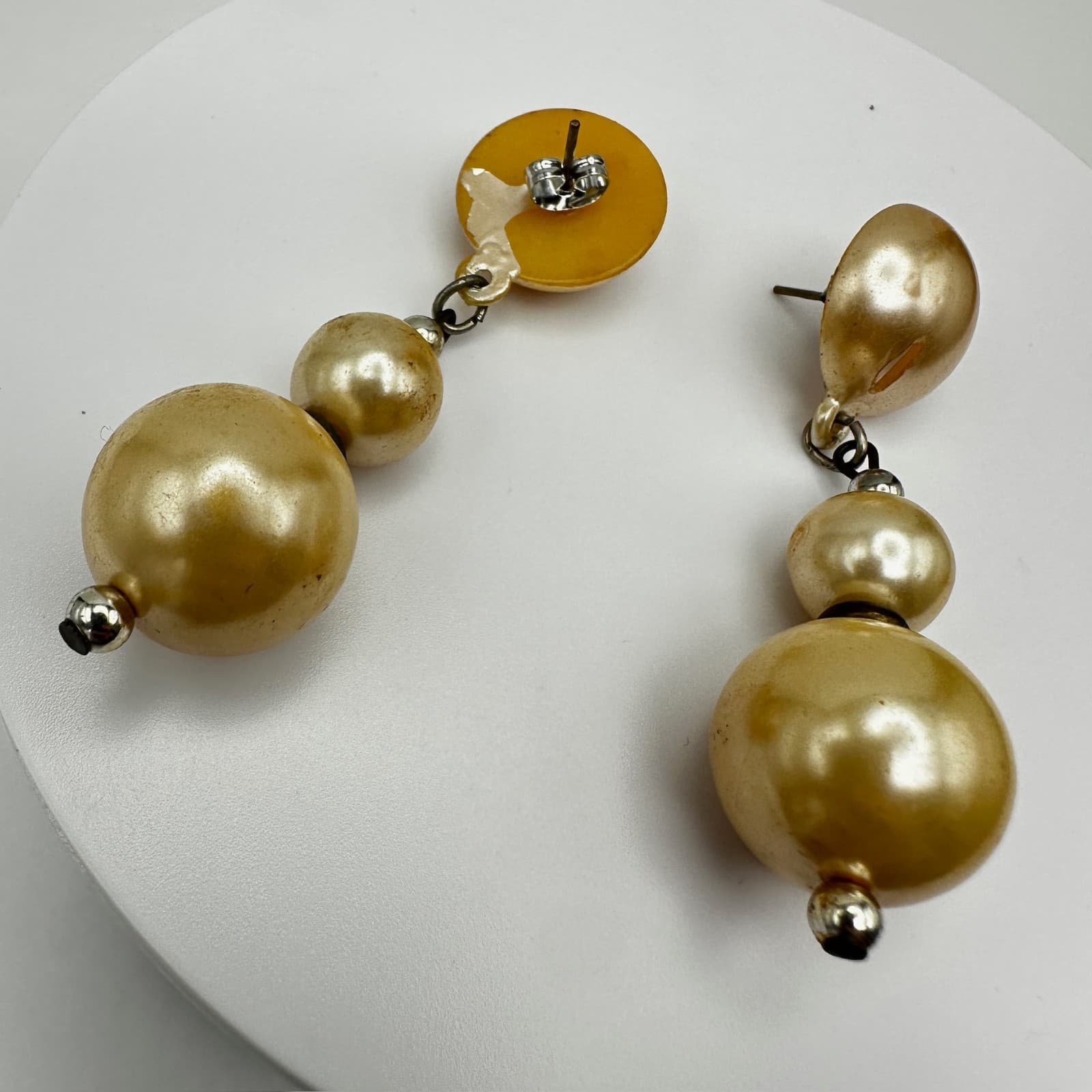 Vintage 80s Faux Pearl Drop Earrings Cream Graduated Bead Statement Dangle - Thumbnail 8